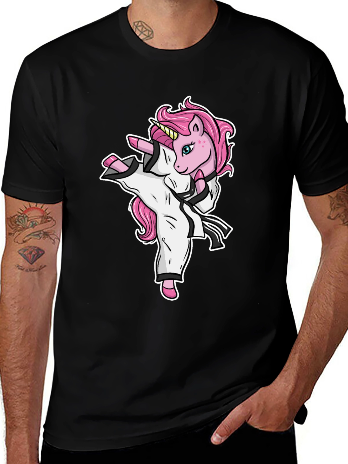 Variant 9 of Unicorn Karate T-Shirt - Black Cotton Tee