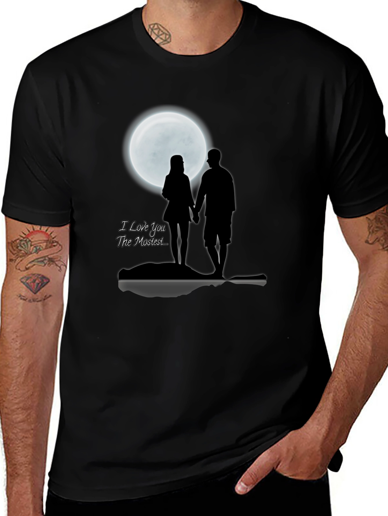 Black Romantic Moonlit Couple T-Shirt - I Love You The Mostest main image