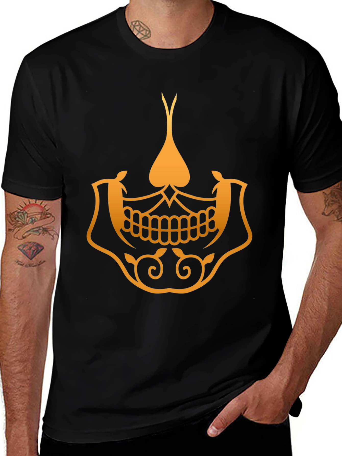 Variant 24 of Golden Skull Spade Graphic Tee - Stylish Black T-Shirt