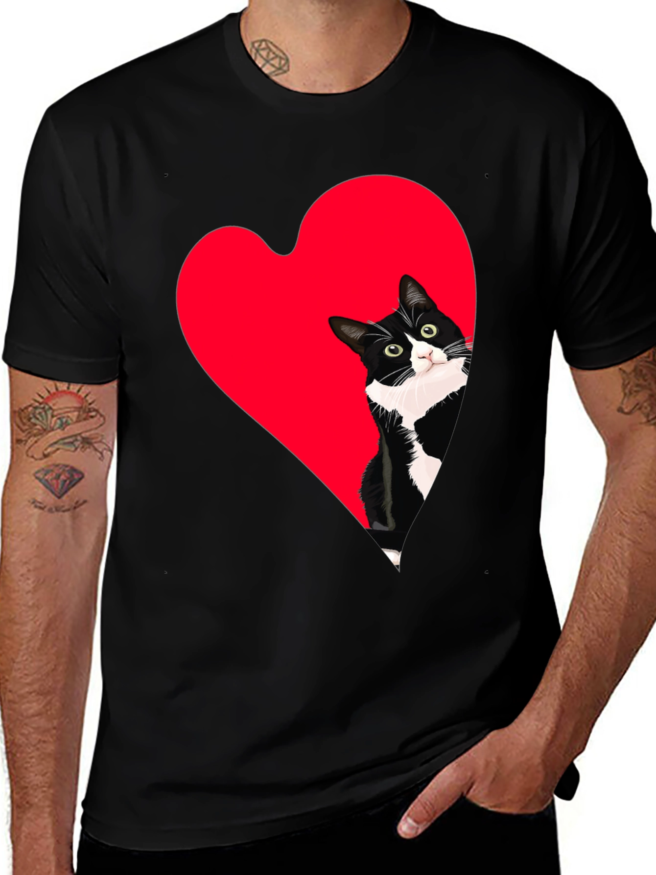 Variant 24 of Cat Heart Peek Black Tee - Cute Graphic Shirt