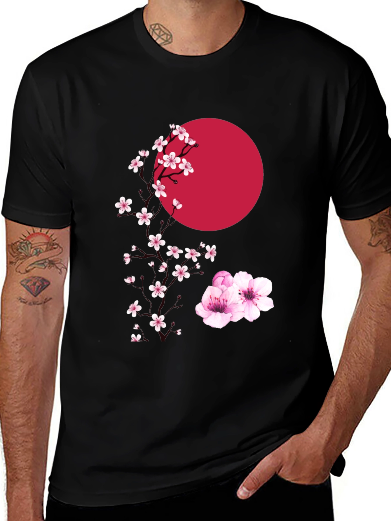 Sakura & Sun Graphic Tee - Stylish Black T-Shirt