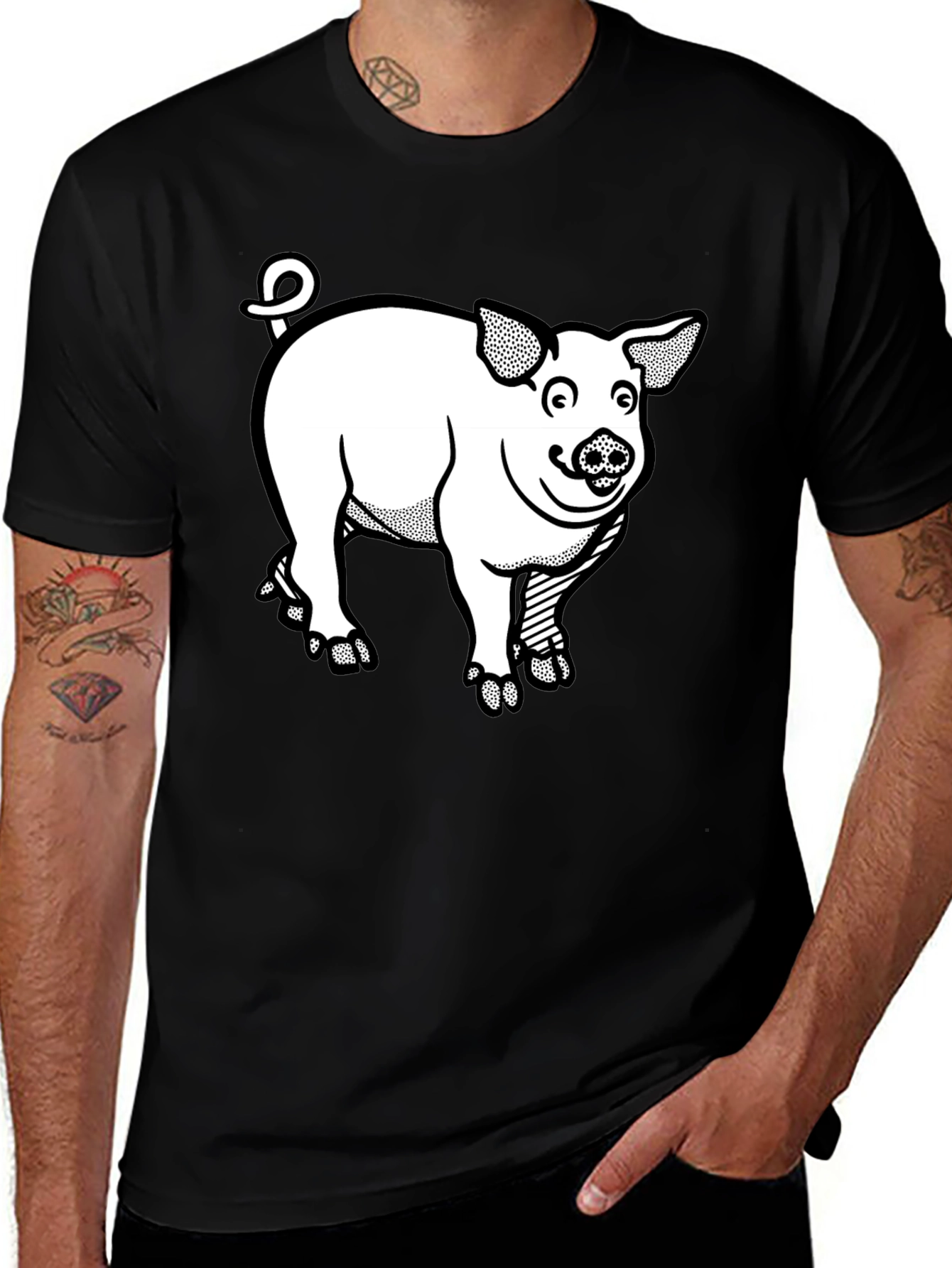 Variant 26 of Pig Graphic T-Shirt - Black Crew Neck Tee