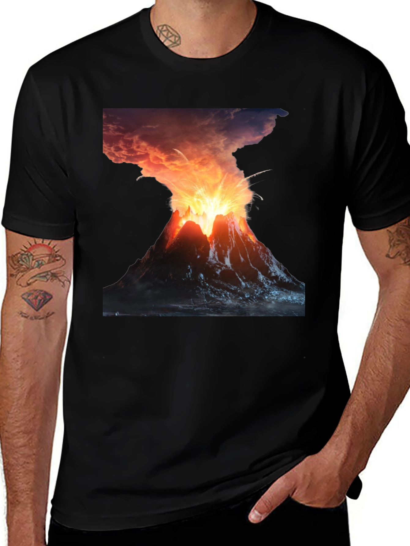 Variant 8 of Volcano Eruption Graphic Tee - Black Cotton T-Shirt