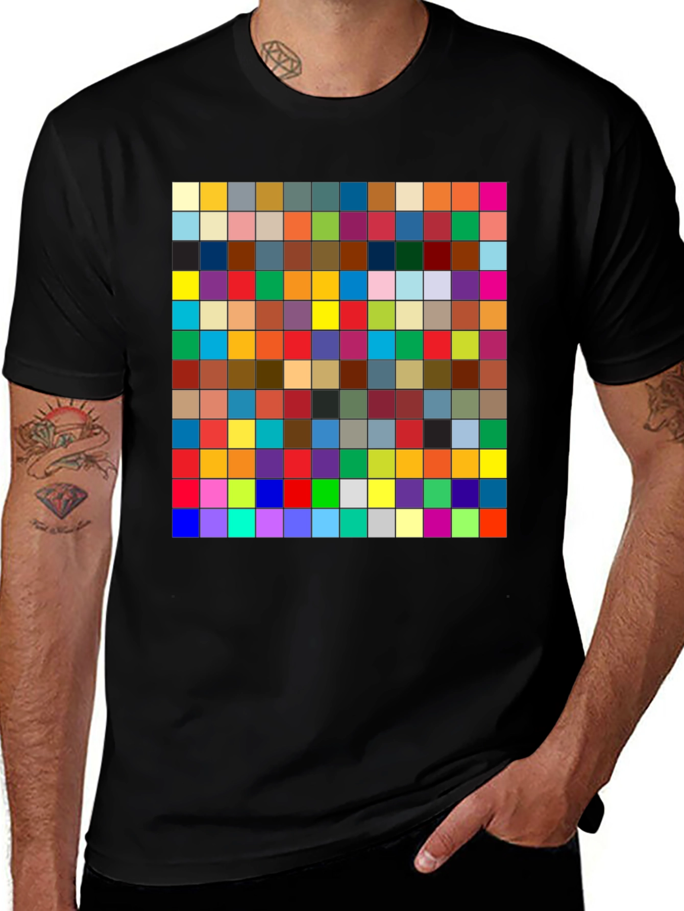 Variant 18 of Colorful Grid Graphic Black T-Shirt