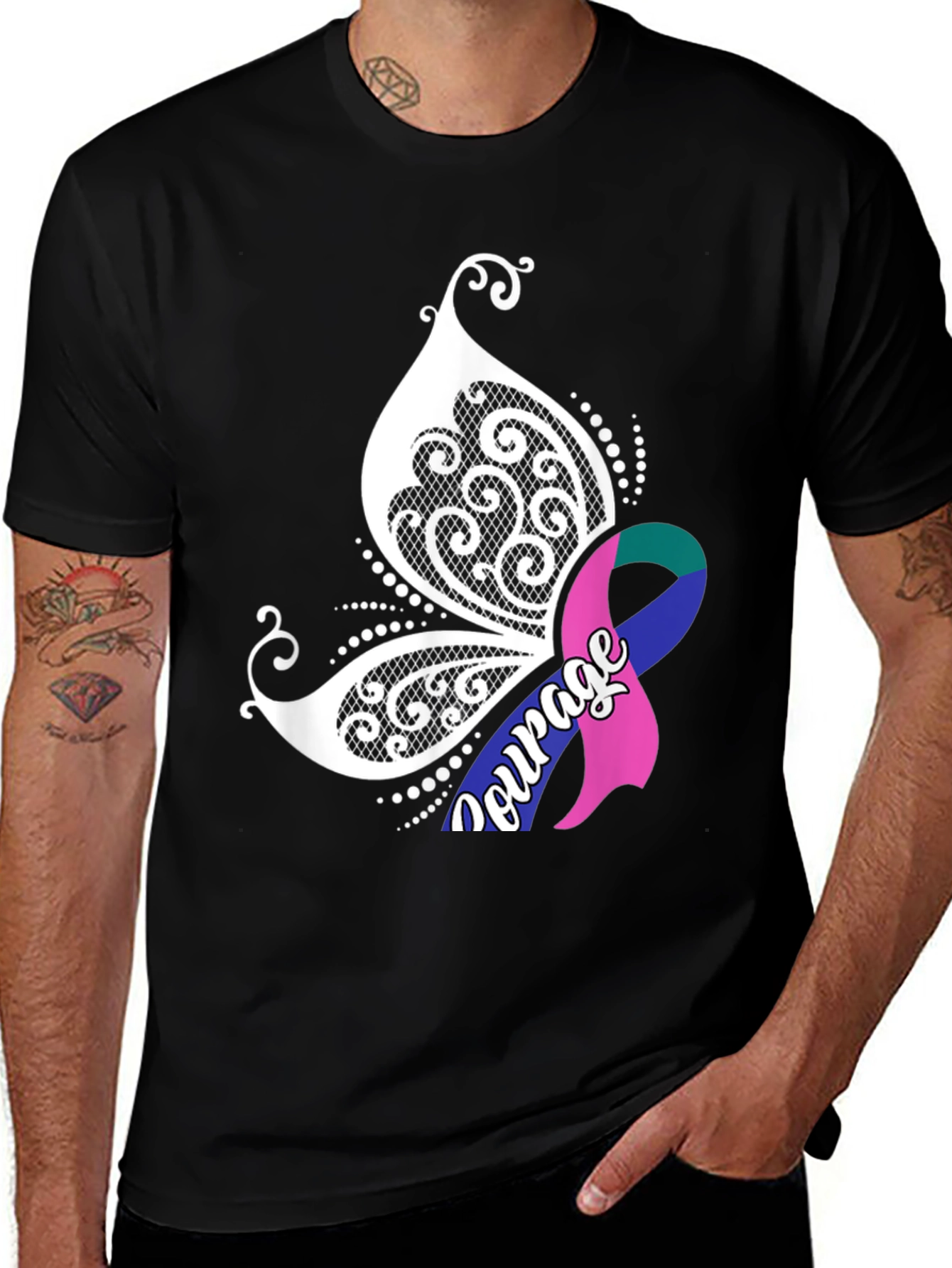 Variant 2 of Courage Butterfly Ribbon Graphic Tee