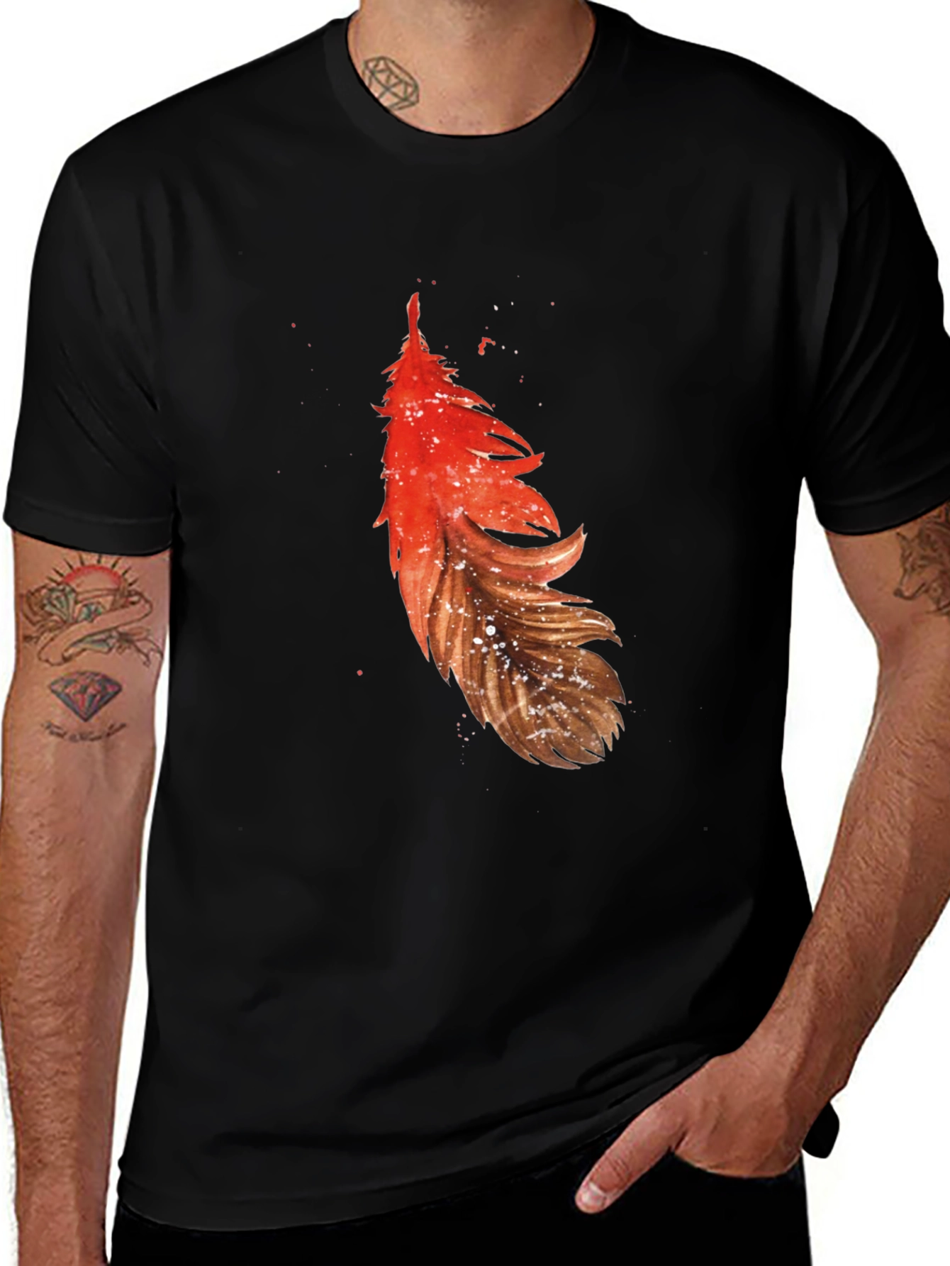 Variant 22 of Feather Graphic Tee - Casual Black T-Shirt