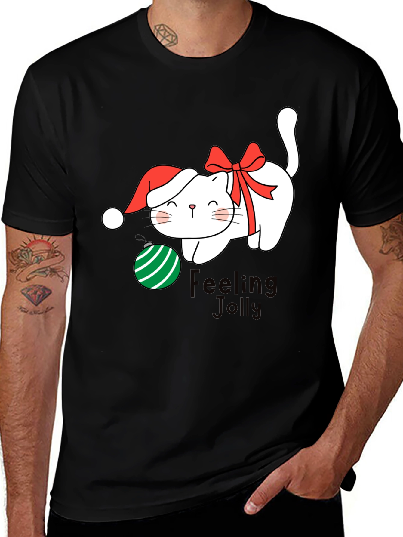Feeling Jolly Cat Christmas T-Shirt