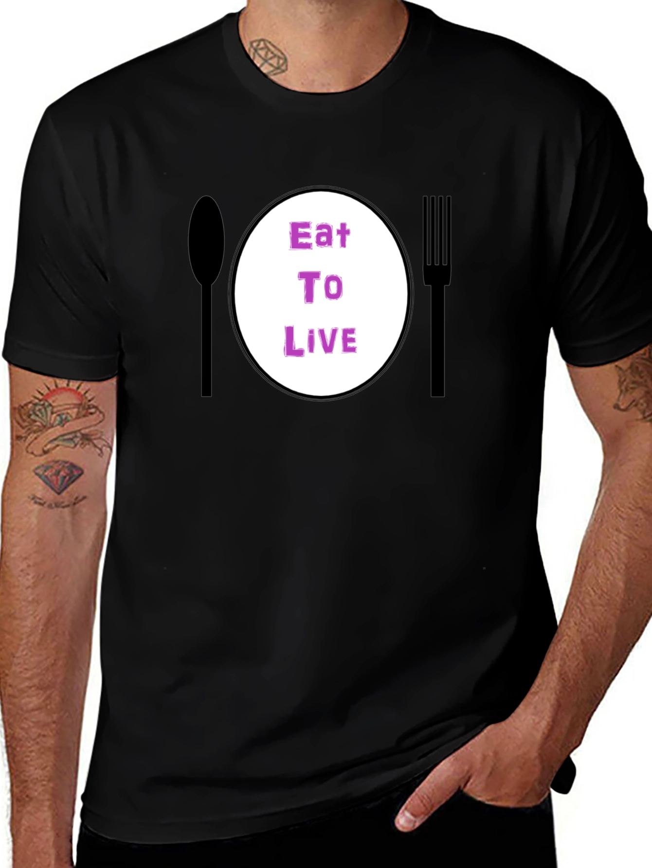 Variant 18 of Eat To Live Graphic T-Shirt - Black Casual Tee