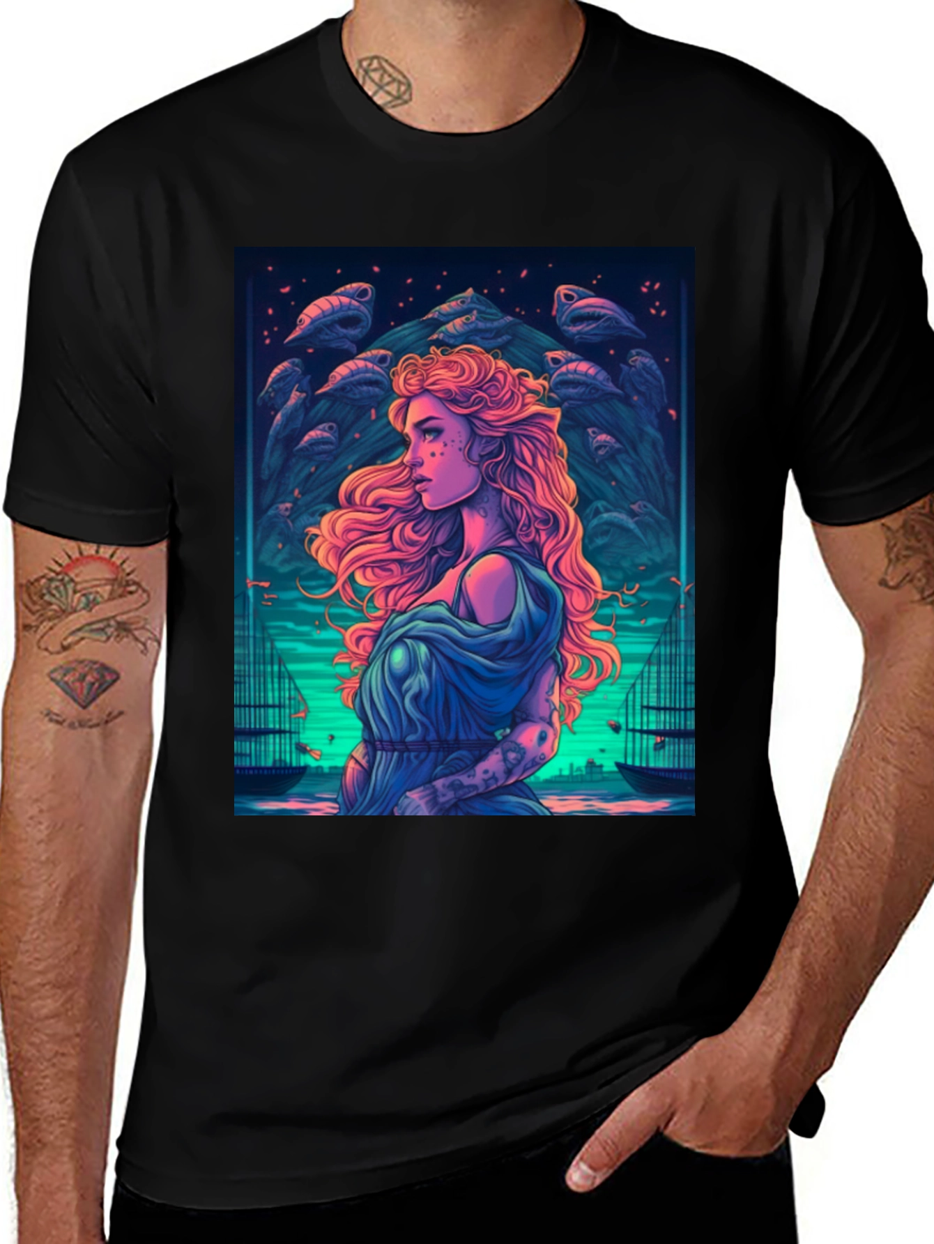 Variant 14 of Mystic Sea Maiden Graphic T-Shirt - Black