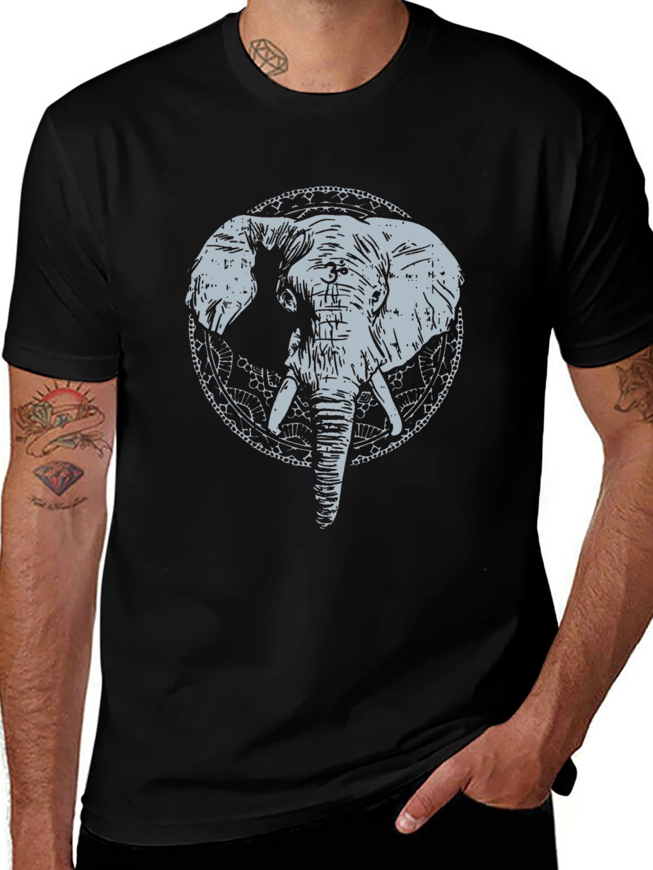 Variant 7 of Elephant Graphic Print Crew Neck T-Shirt
