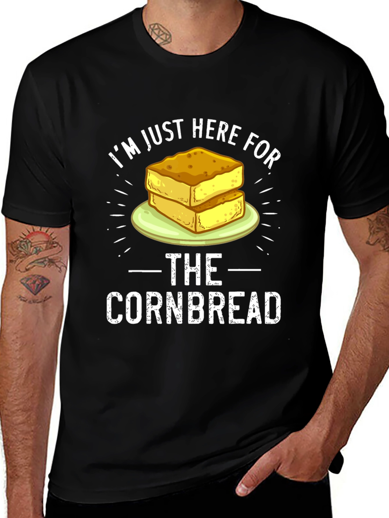 Black I'm Just Here For The Cornbread Funny Foodie T-Shirt main image