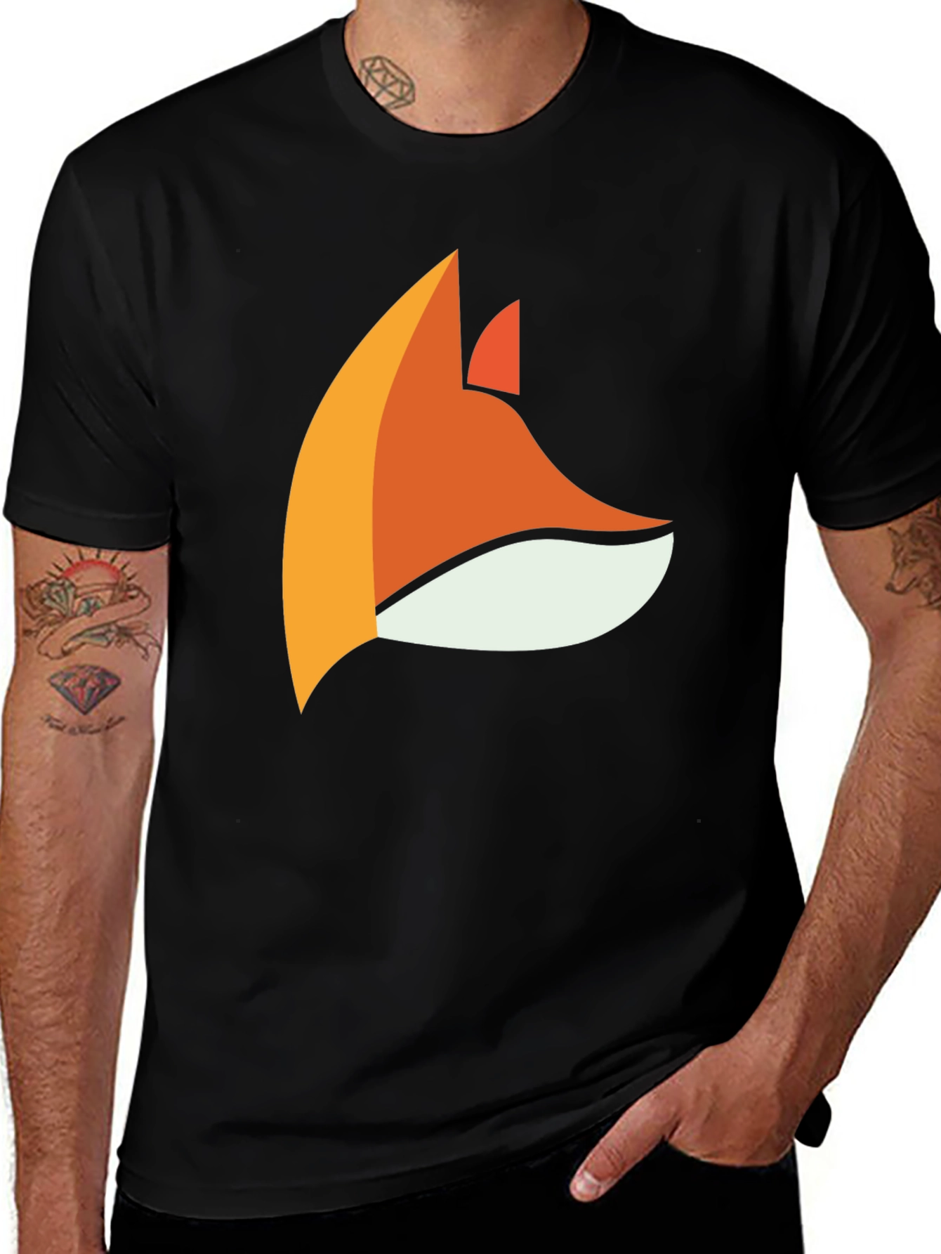 Variant 13 of Cool Fox Head Graphic Black T-Shirt