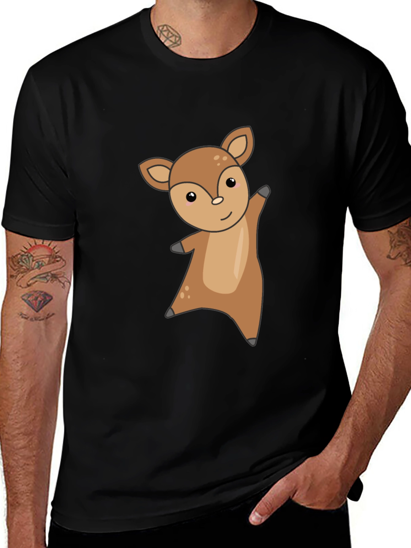 Variant 27 of Cute Deer Graphic Tee - Black Cotton Casual Shirt