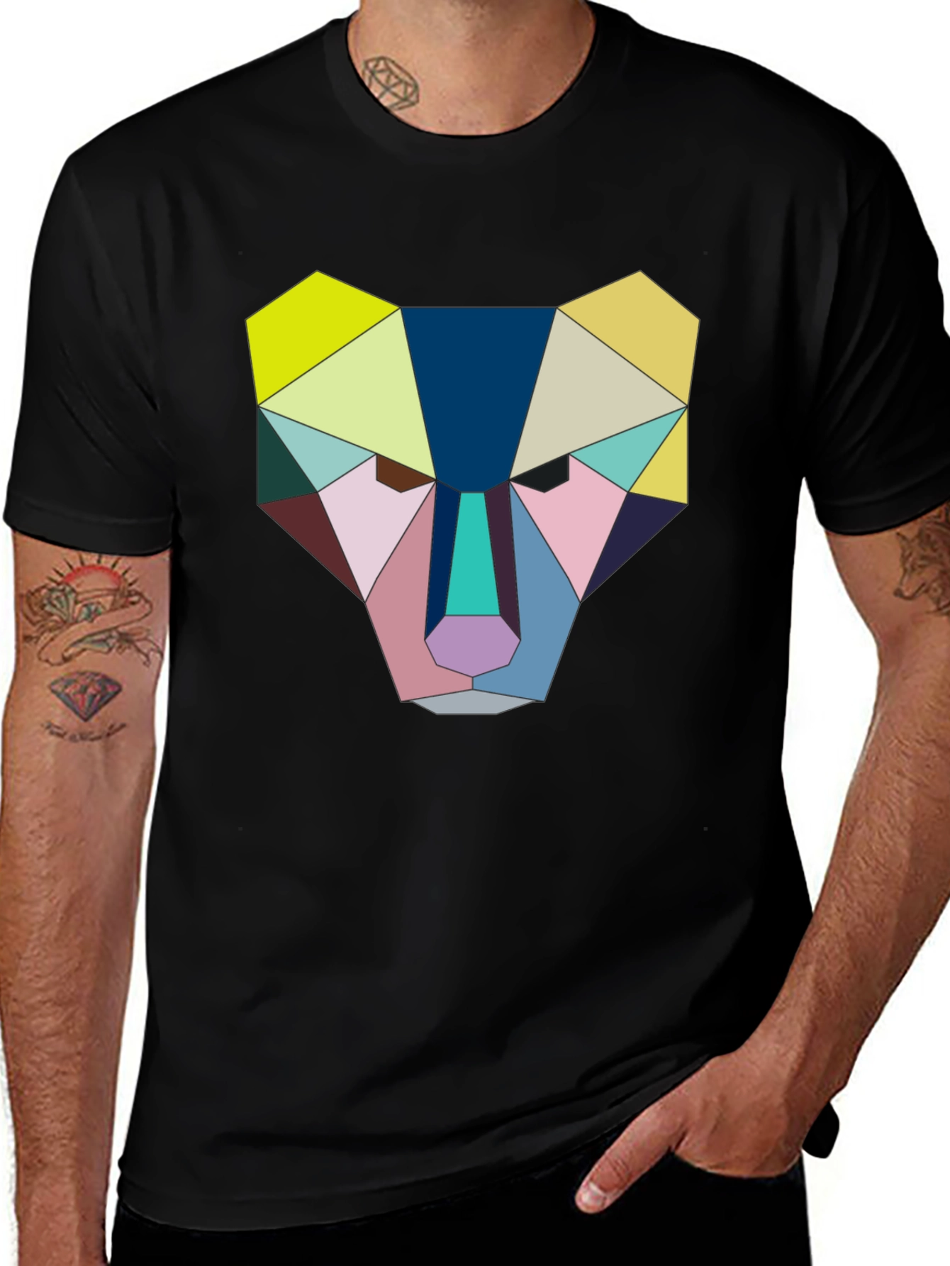 Variant 3 of Geometric Animal Face Graphic Tee - Black