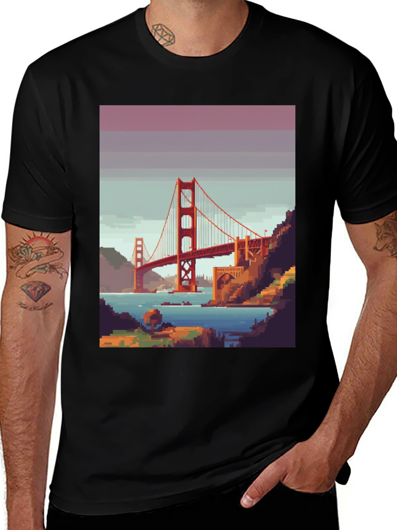 Variant 16 of Golden Gate Bridge Pixel Art Graphic Tee