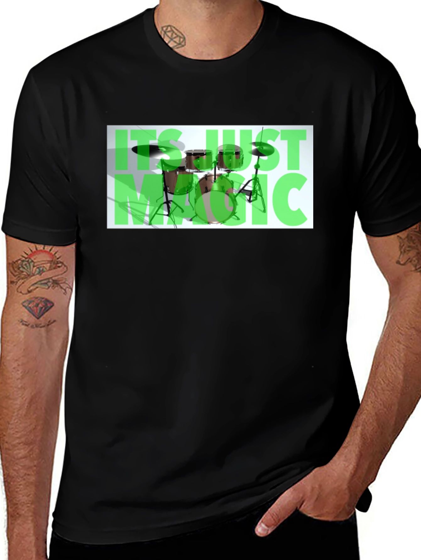 Variant 8 of Music Drum Set Graphic Black T-Shirt