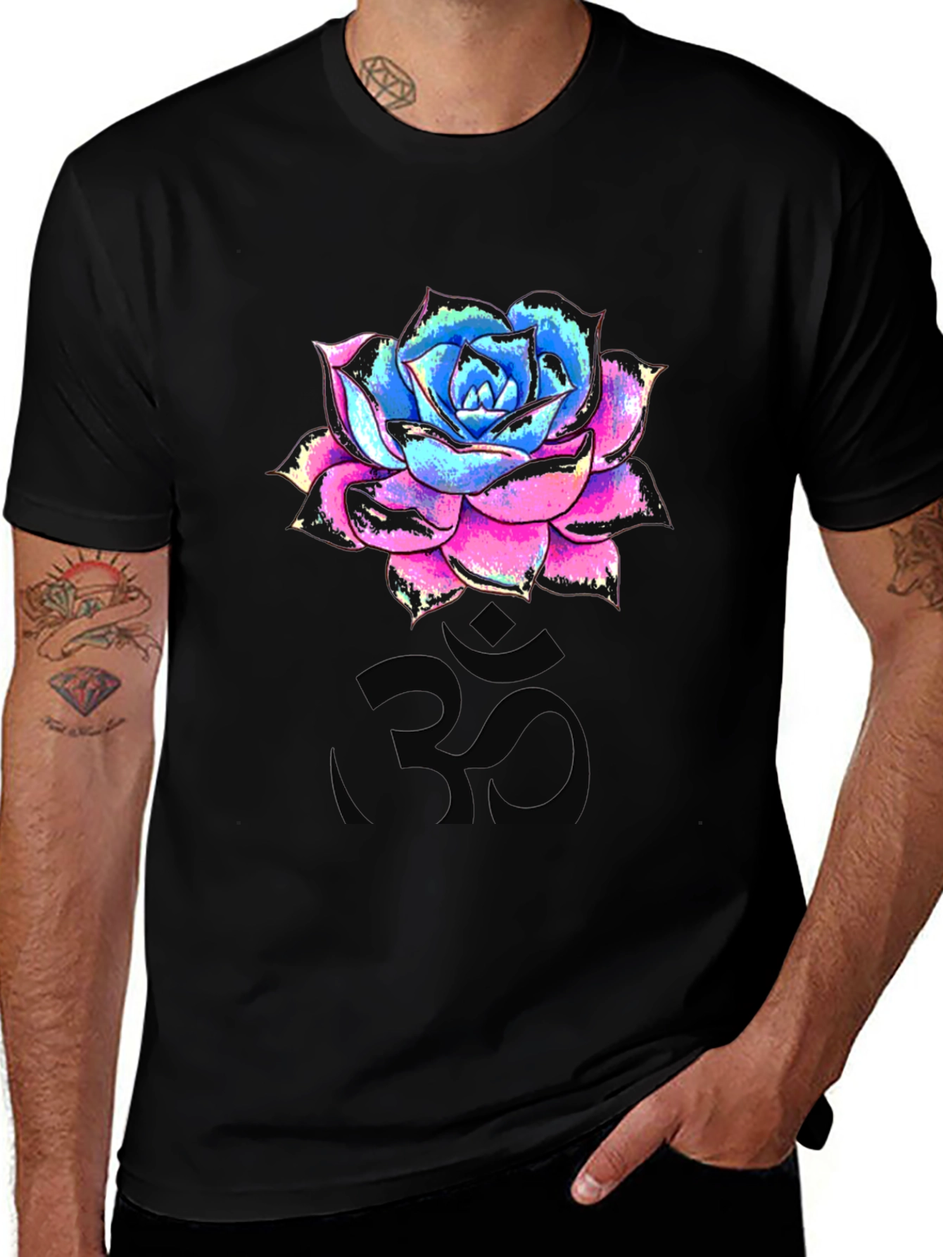 Variant 7 of Floral Om T-Shirt - Men's Black Graphic Tee