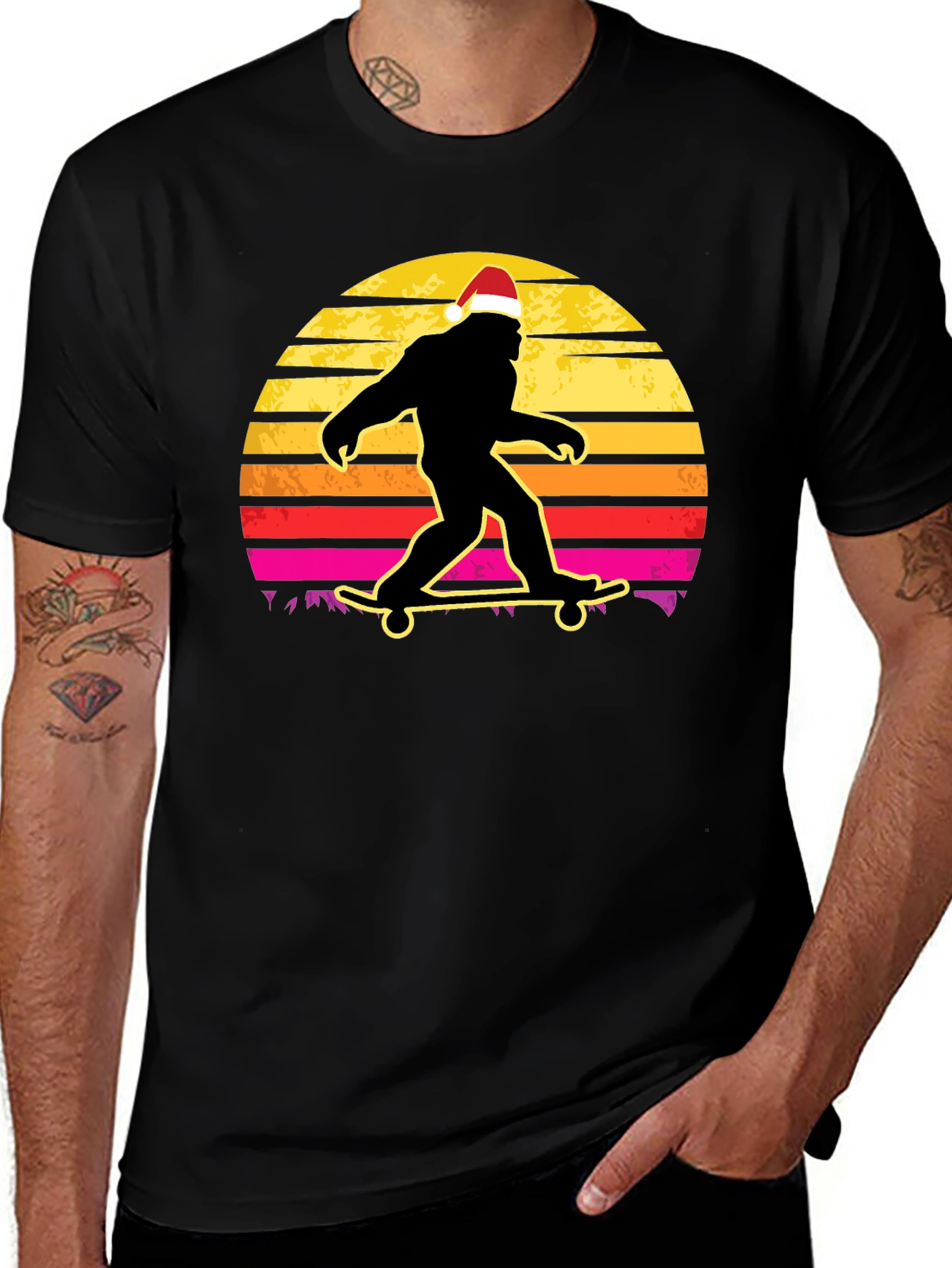 Bigfoot Santa Skateboarding T-Shirt