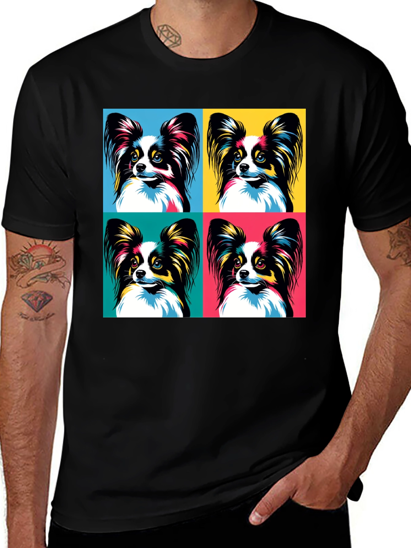 Variant 30 of Pop Art Papillon Dog Graphic Tee - Stylish Pet Lover Shirt