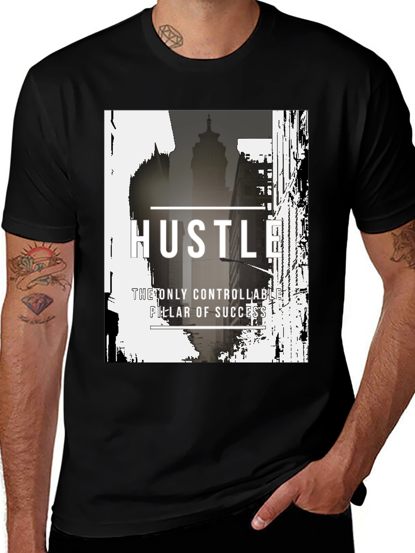Variant 10 of Hustle Black Graphic Tee - Men's Urban Fashion