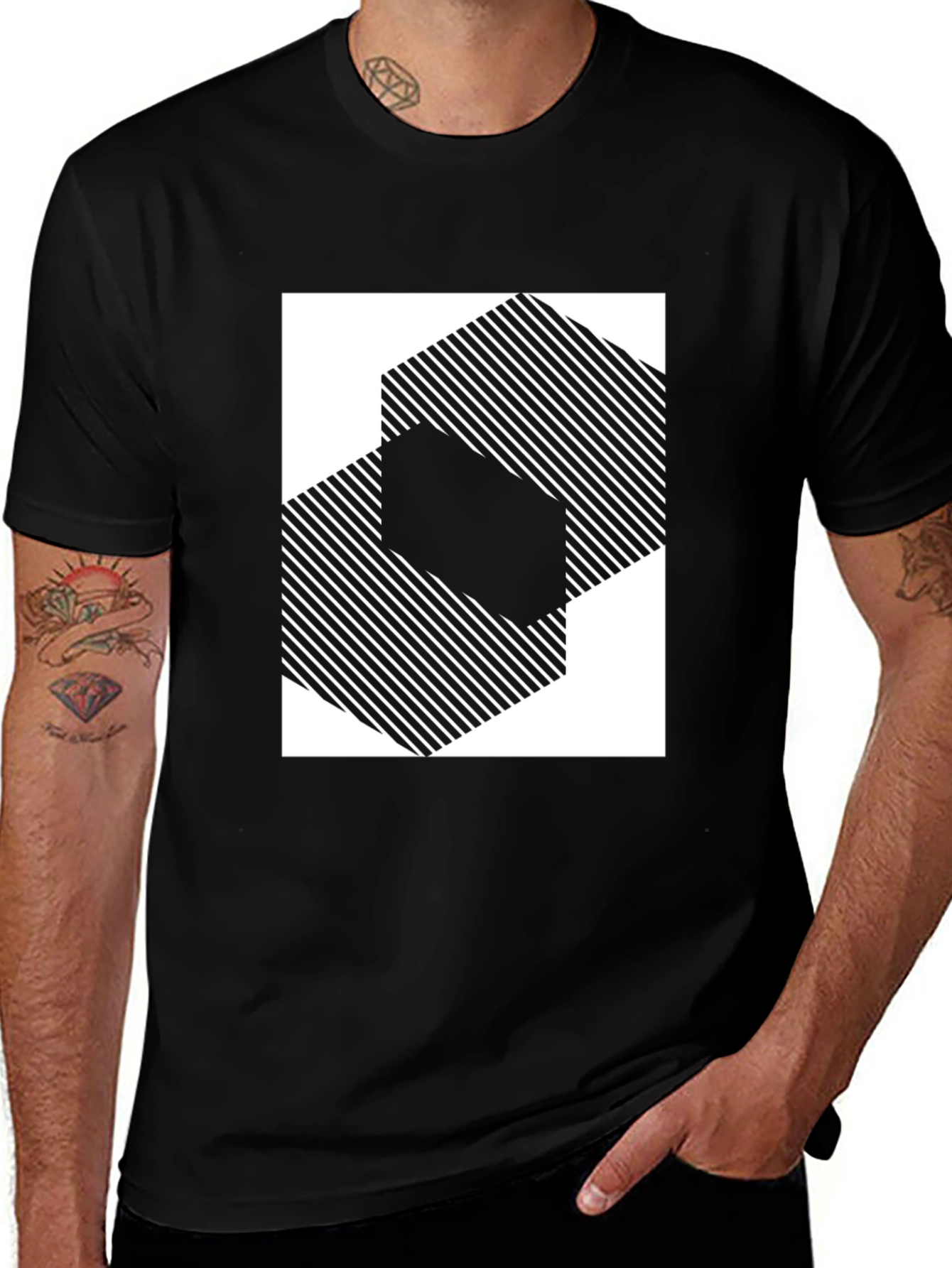 Variant 20 of Modern Geometric Graphic Print Black T-Shirt