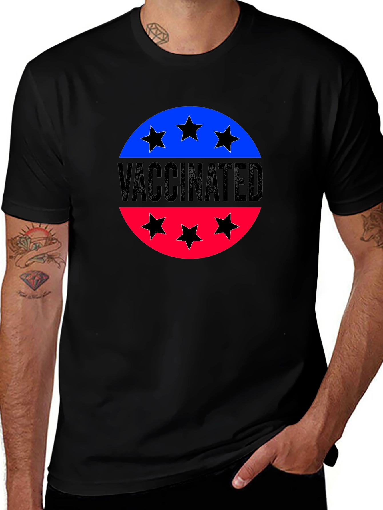Variant 17 of Vaccinated Patriotic Tee - Black Cotton Shirt