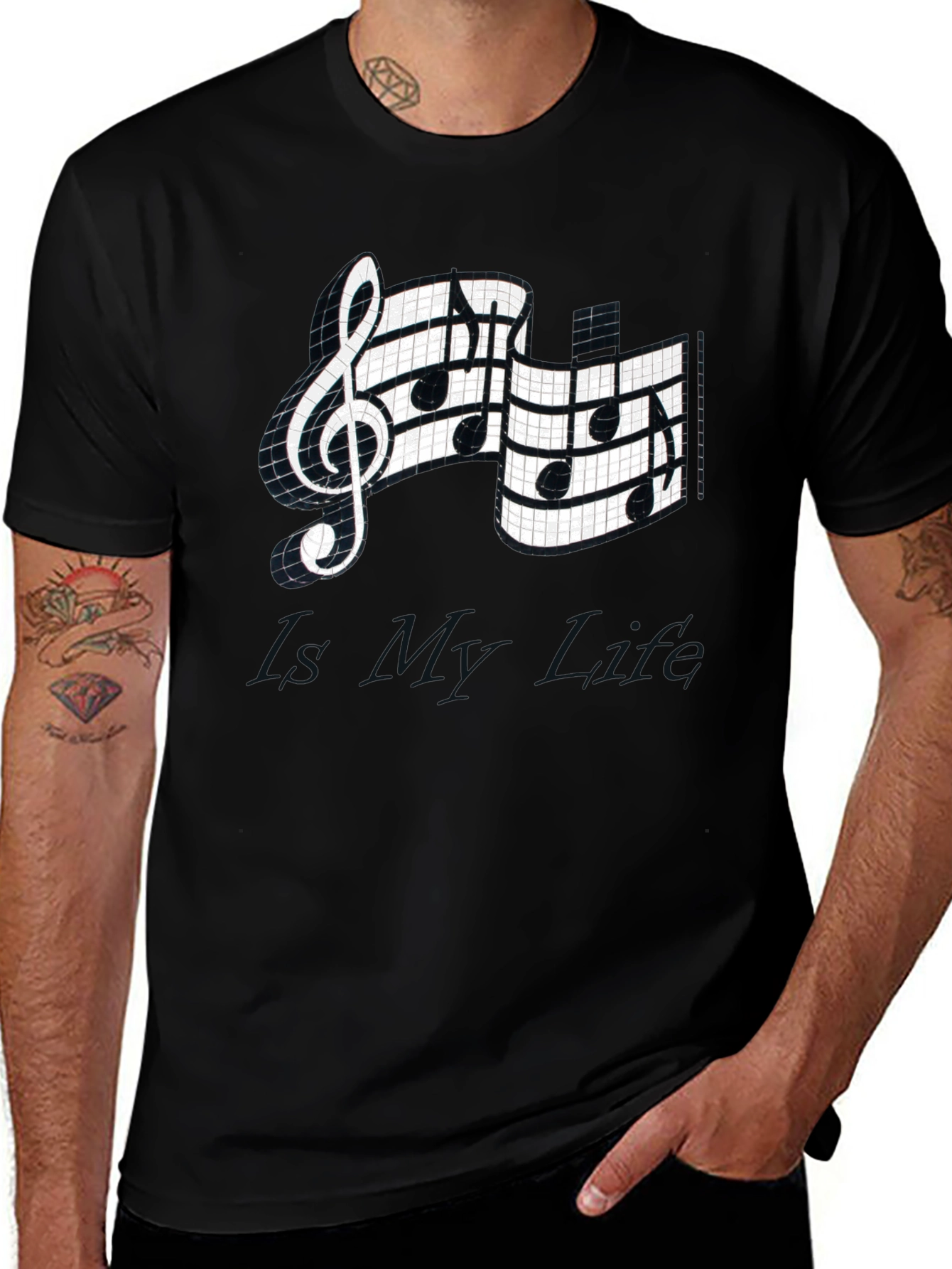 Variant 29 of Musical Note Graphic Tee - Stylish Black T-Shirt
