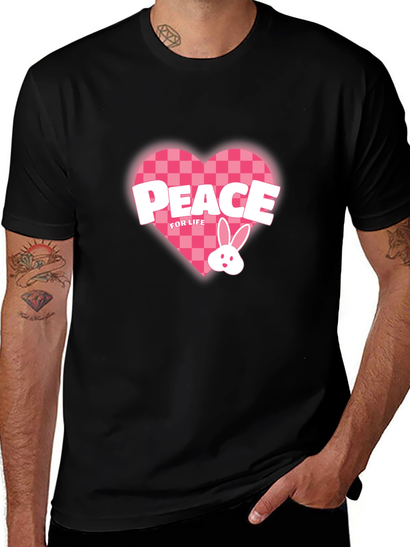 Variant 10 of Peace for Life T-Shirt - Heart and Bunny Graphic Tee