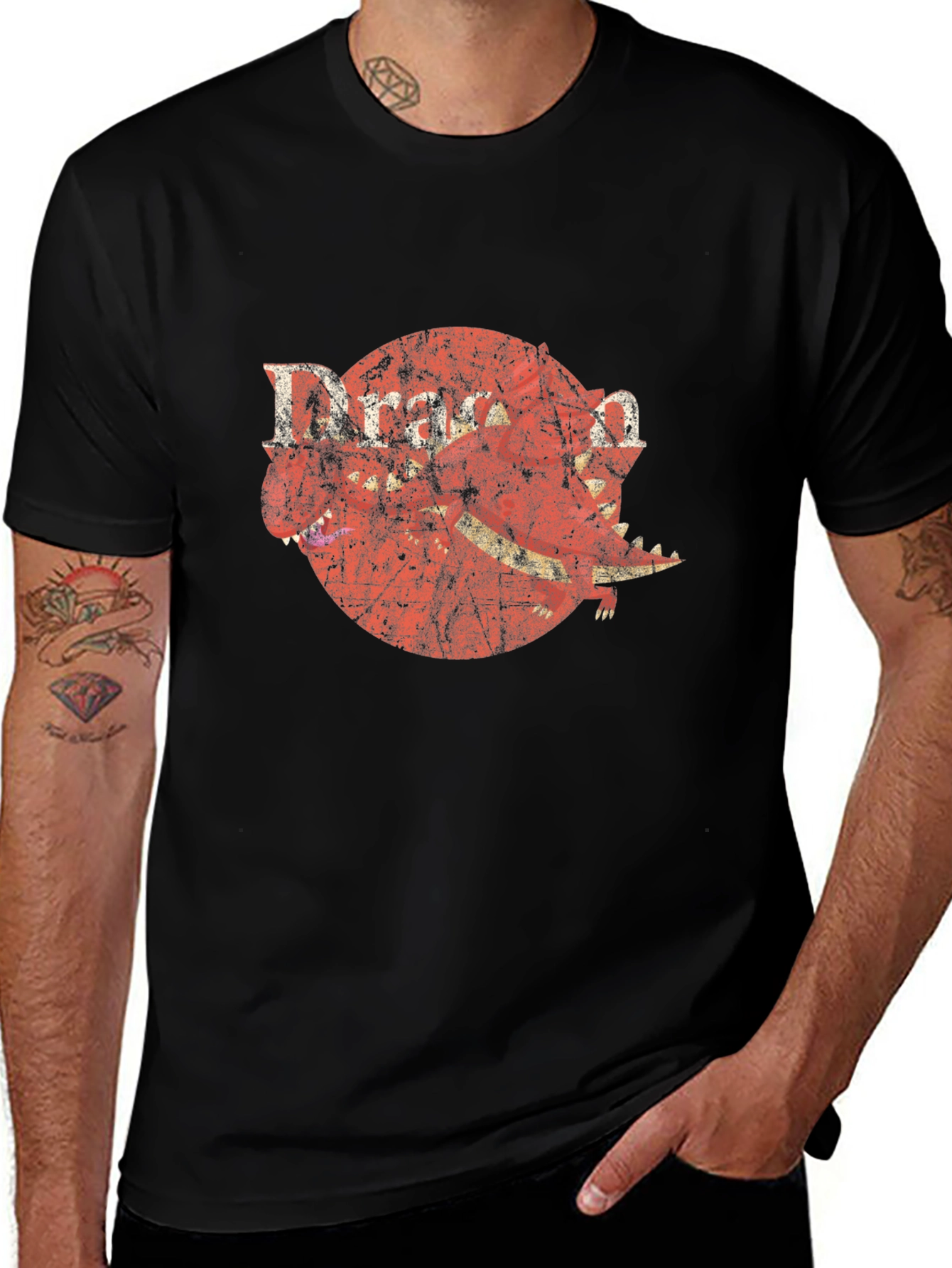 Dragon Graphic T-Shirt - Distressed Retro Design