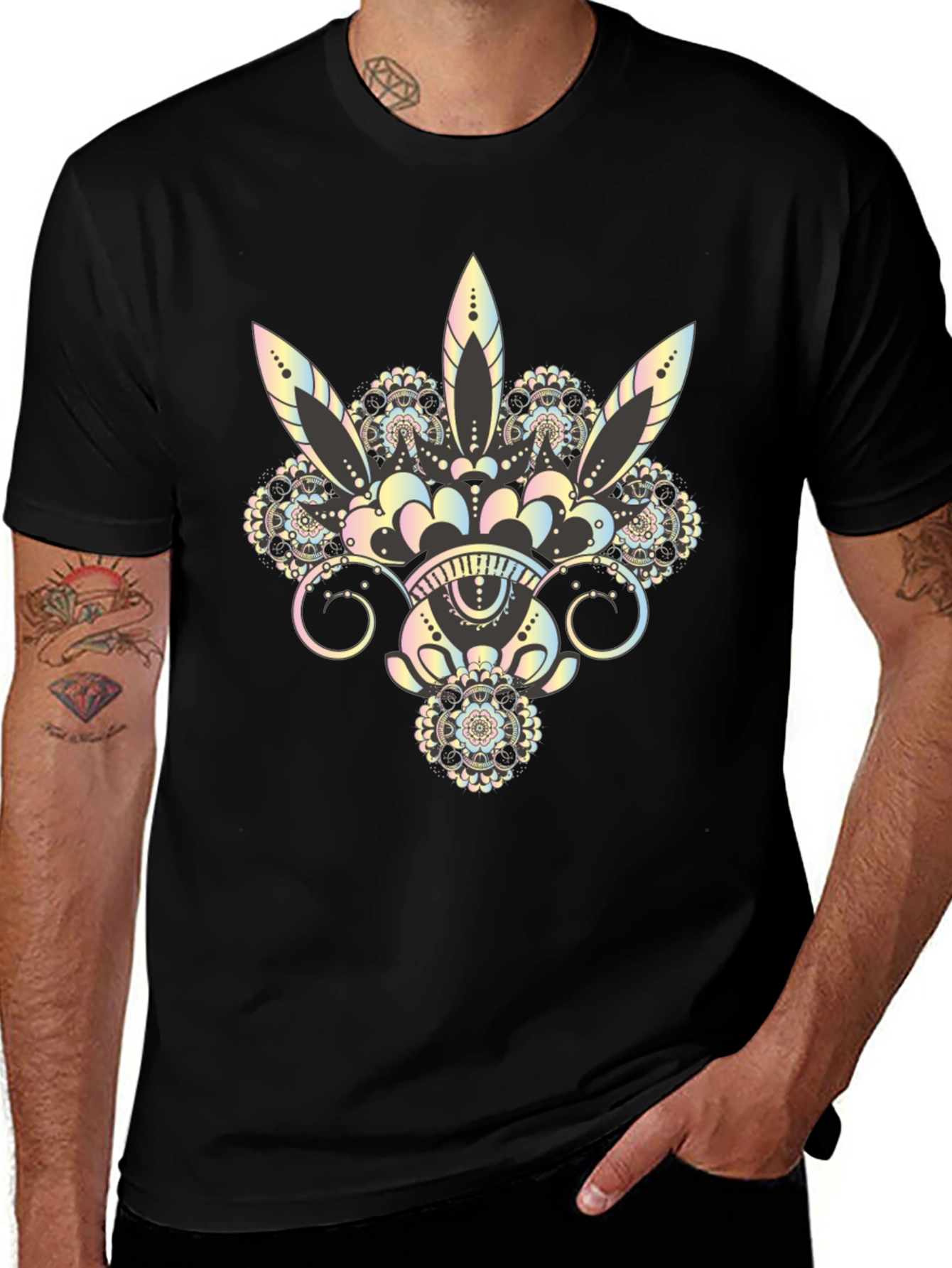 Variant 13 of Mystic Mandala Graphic Tee - Black Cotton Blend Shirt