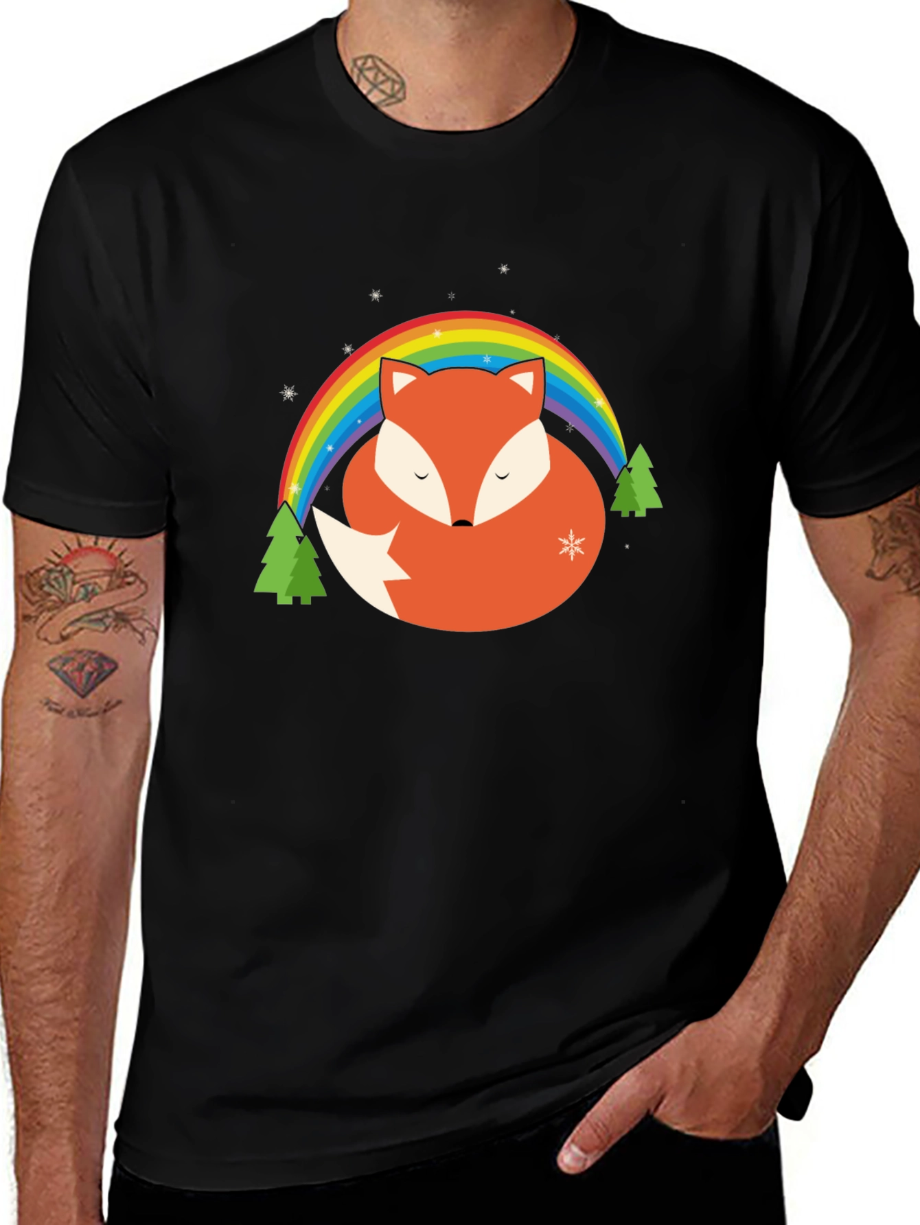 Variant 29 of Fox Rainbow Graphic Tee - Black Cotton Blend Shirt