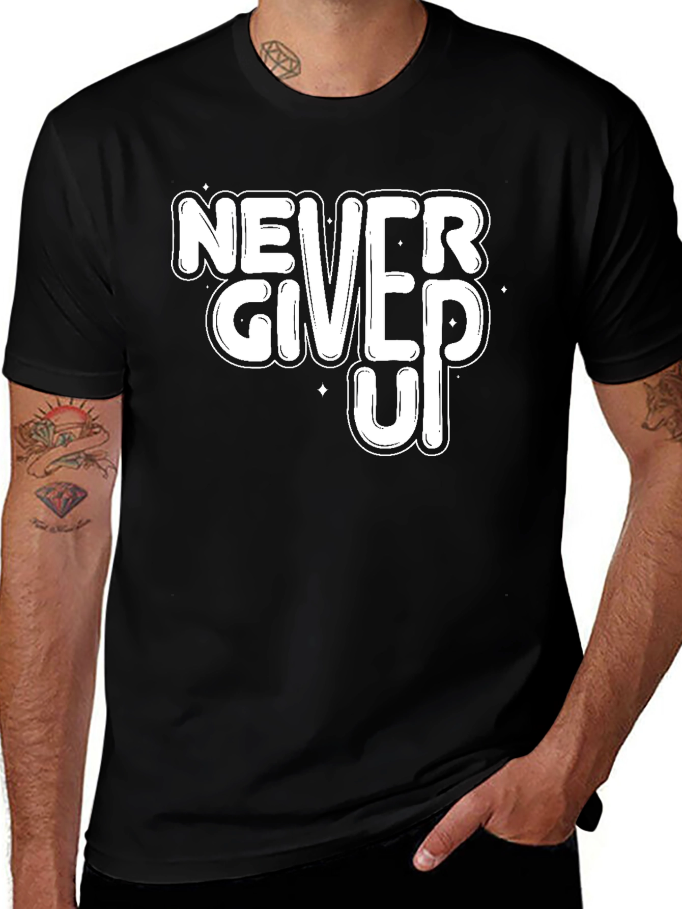 Variant 18 of Never Give Up Motivational Black T-Shirt
