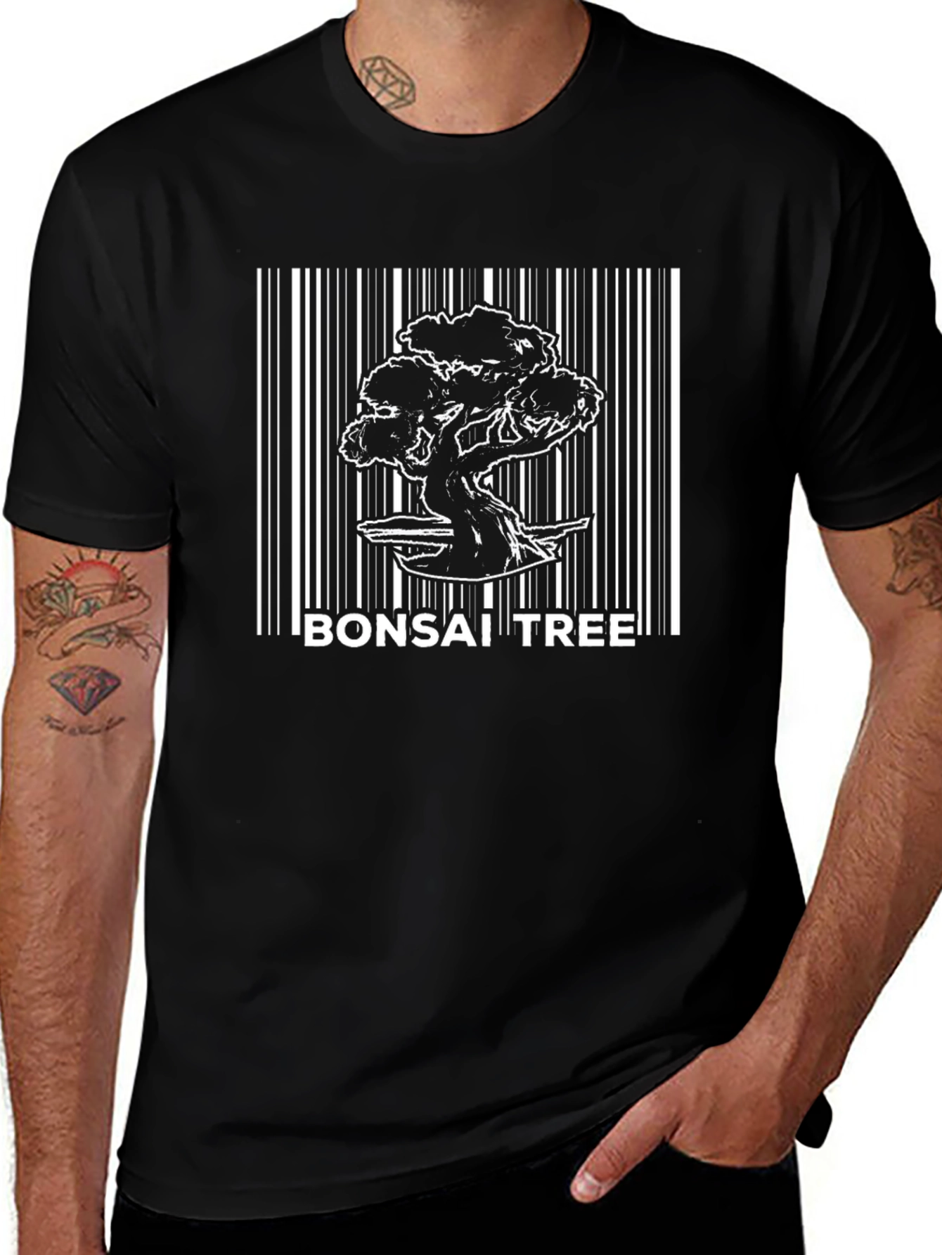Bonsai Tree Barcode T-Shirt - Unique Graphic Tee