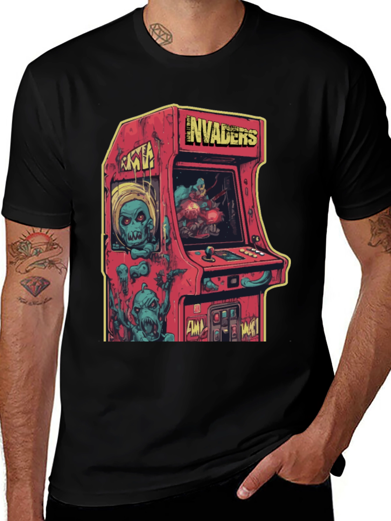 Variant 14 of Zombie Invaders Arcade Black T-Shirt