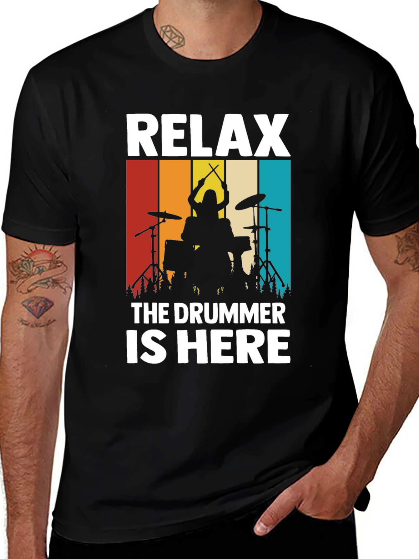 Variant 16 of Relax The Drummer is Here T-Shirt - Drummer Silhouette