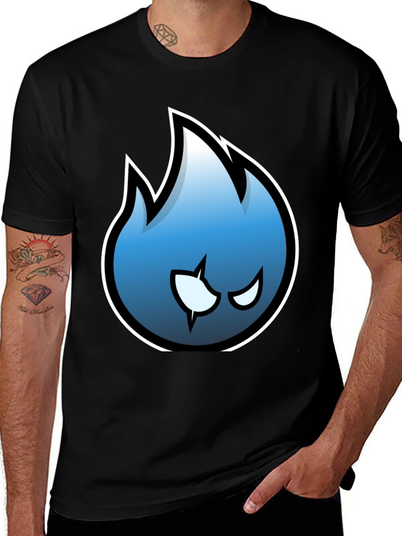 Variant 17 of Cool Blue Flame Graphic T-Shirt - Stylish Black Tee