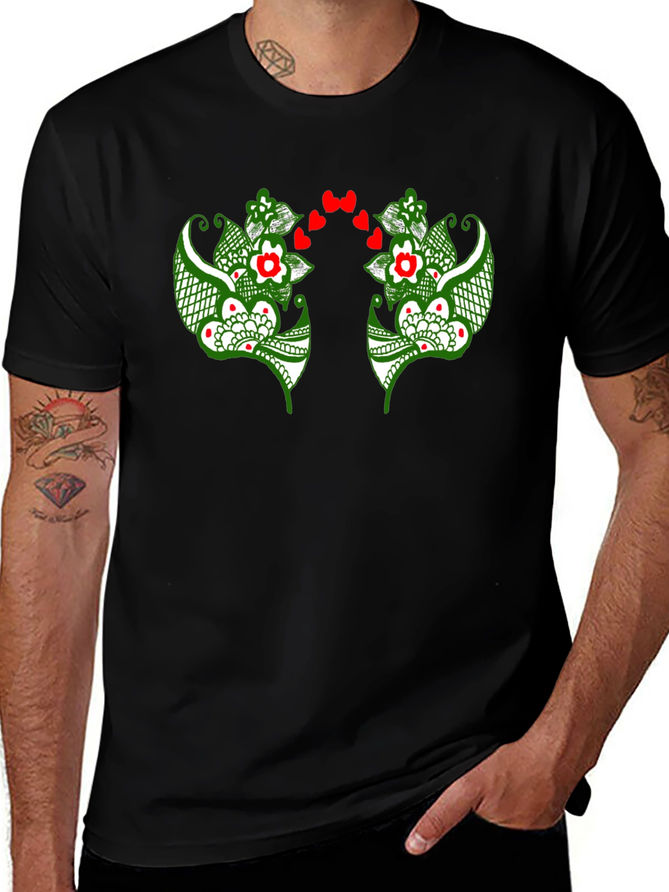 Variant 7 of Floral Heart Graphic Black T-Shirt