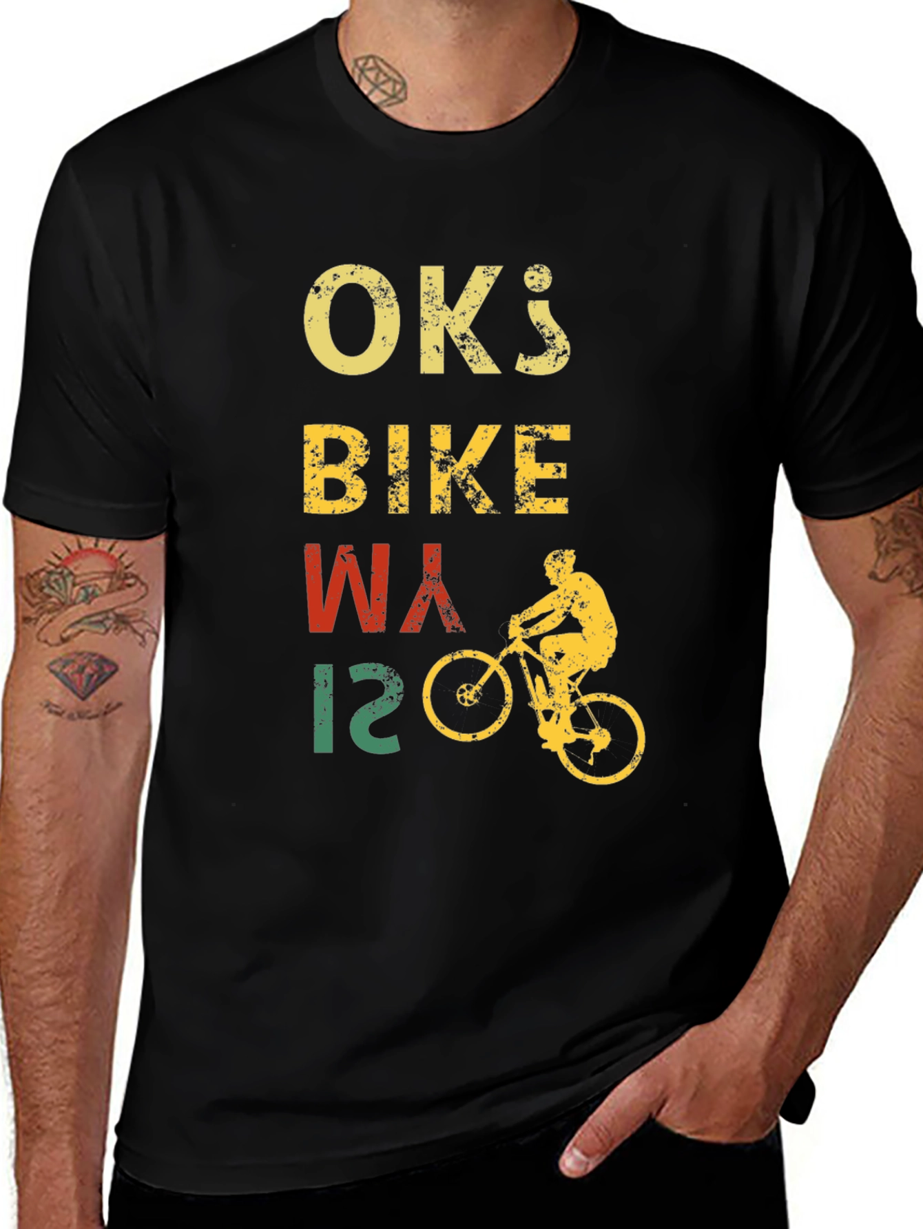 Variant 13 of Vintage OK's Bike Way T-Shirt - Cyclist Design