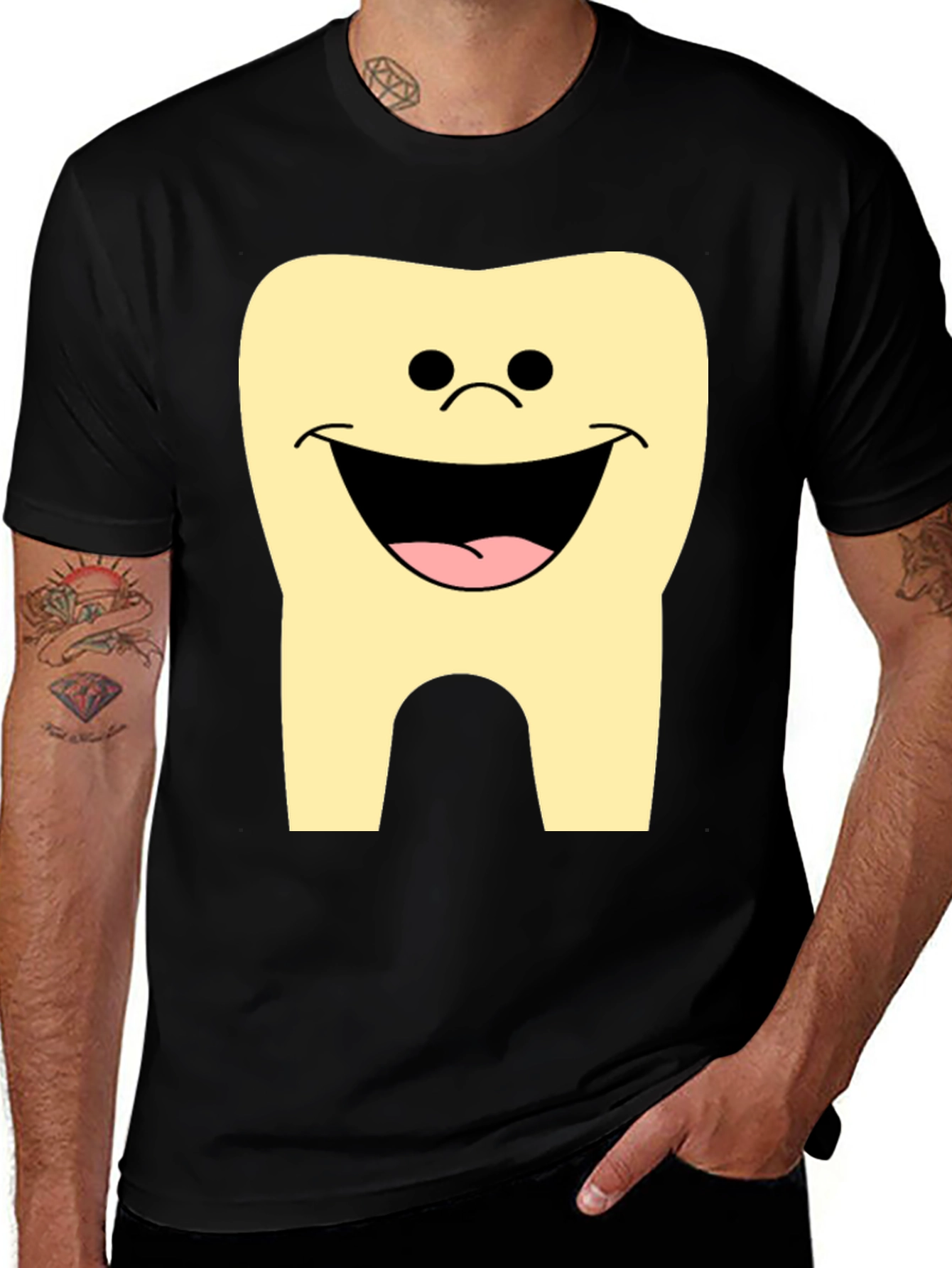 Variant 24 of Funny Tooth Graphic T-Shirt - Black Cotton Tee