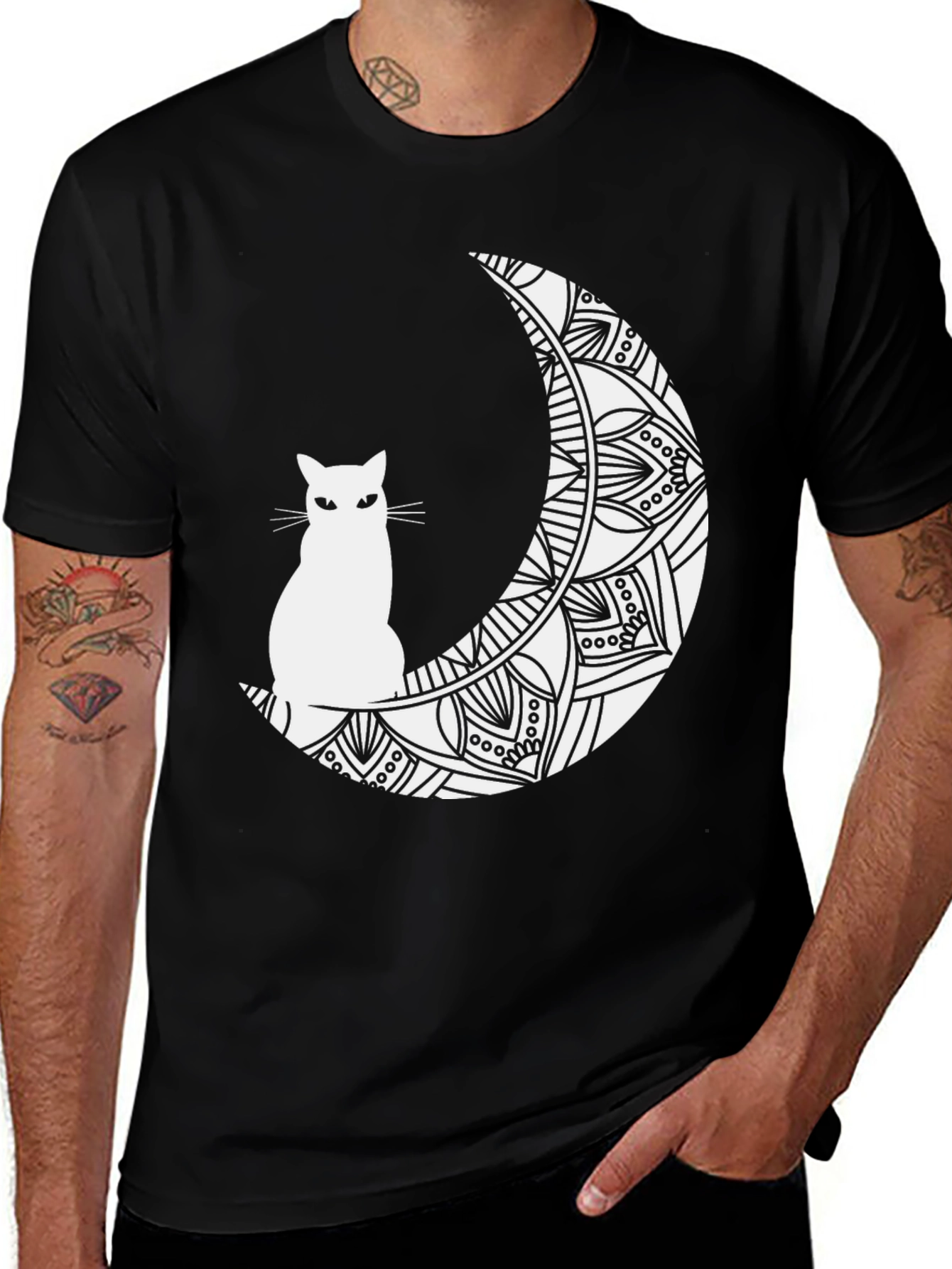 Variant 17 of Cat on Mandala Moon Black T-Shirt