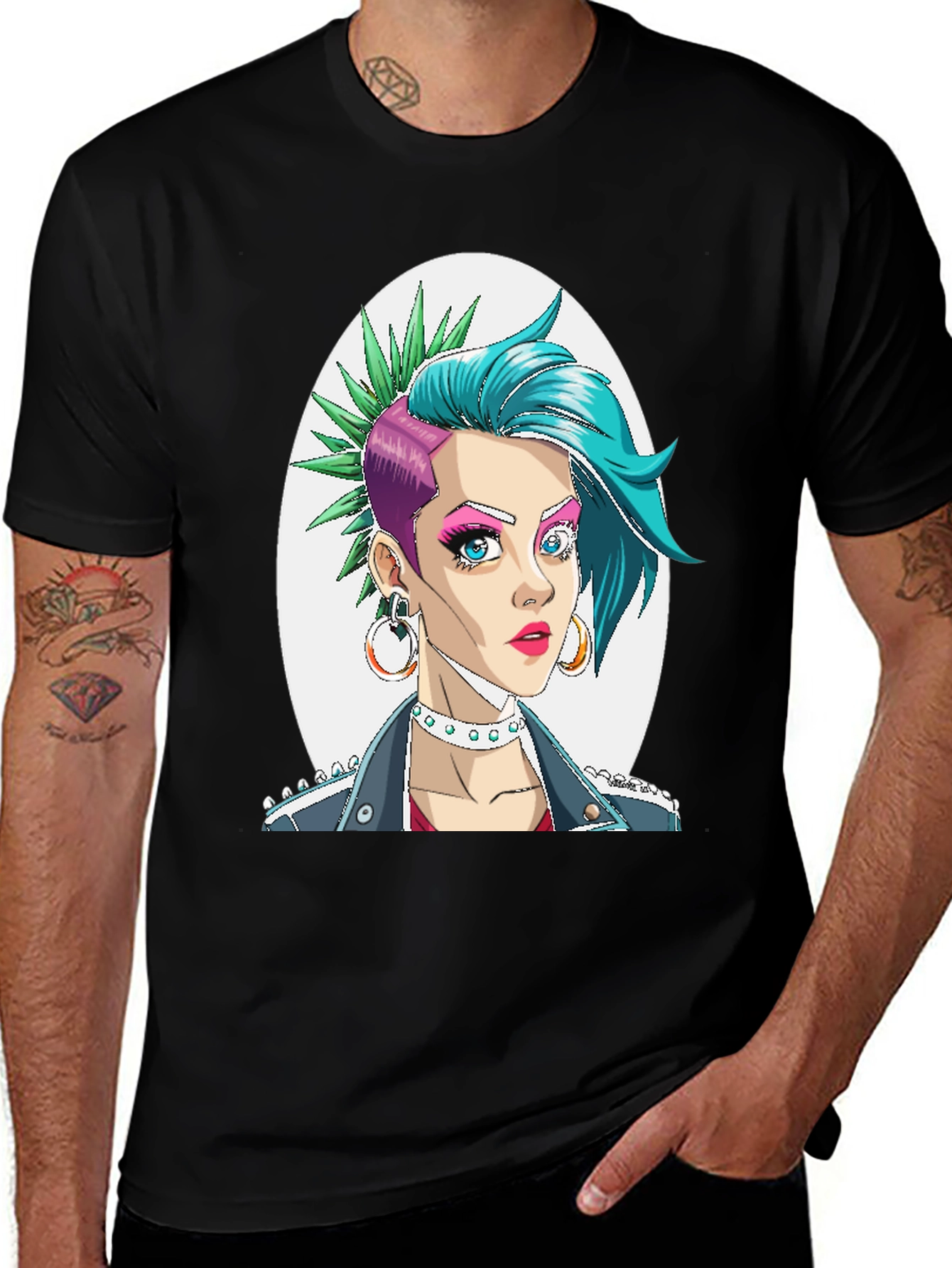 Edgy Punk Girl Graphic T-Shirt - Trendy & Bold