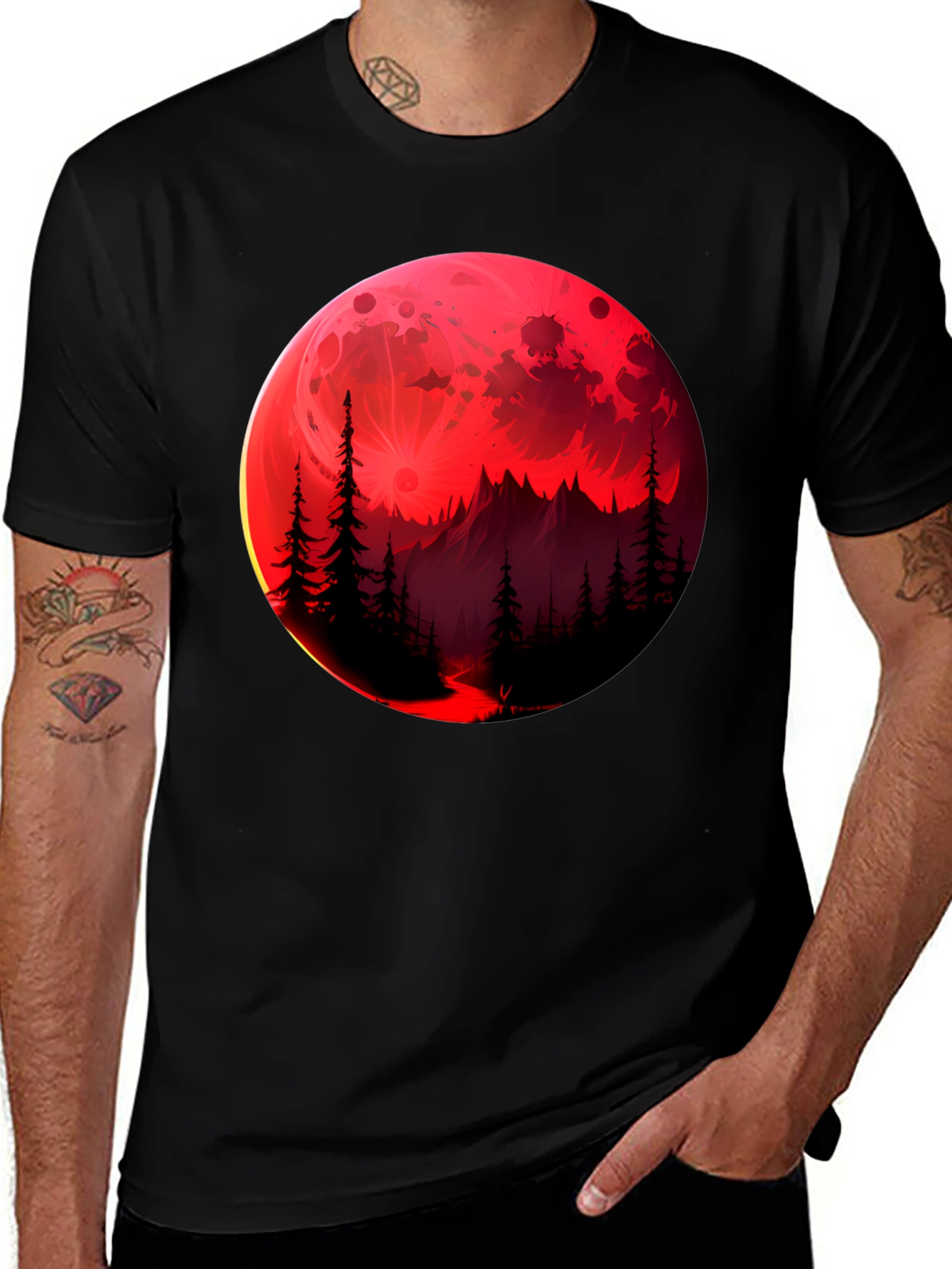 Variant 12 of Crimson Moon Forest T-Shirt