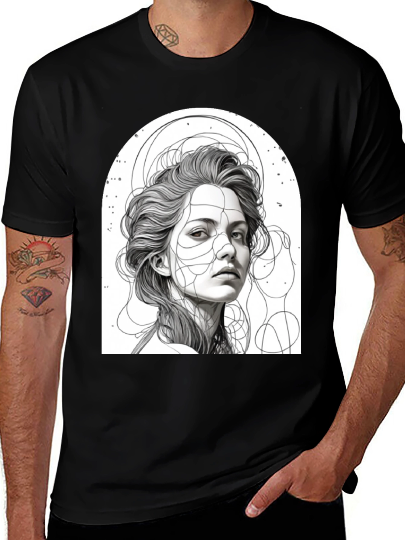 Abstract Woman Graphic Black T-Shirt