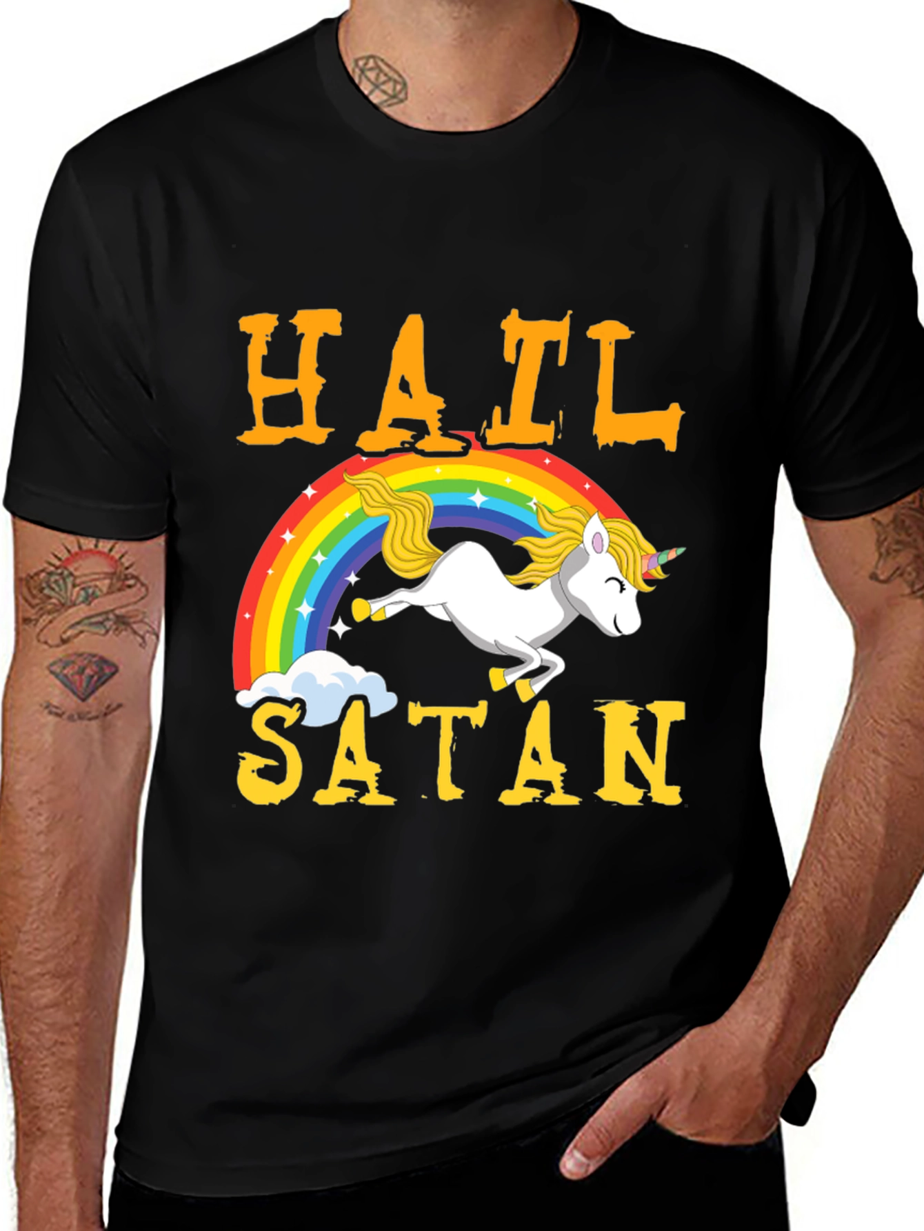Variant 21 of Hail Satan Unicorn T-Shirt - Rainbow Graphic Tee