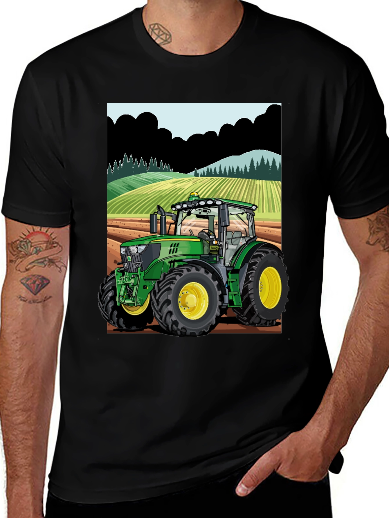 Cartoon Tractor Graphic T-Shirt