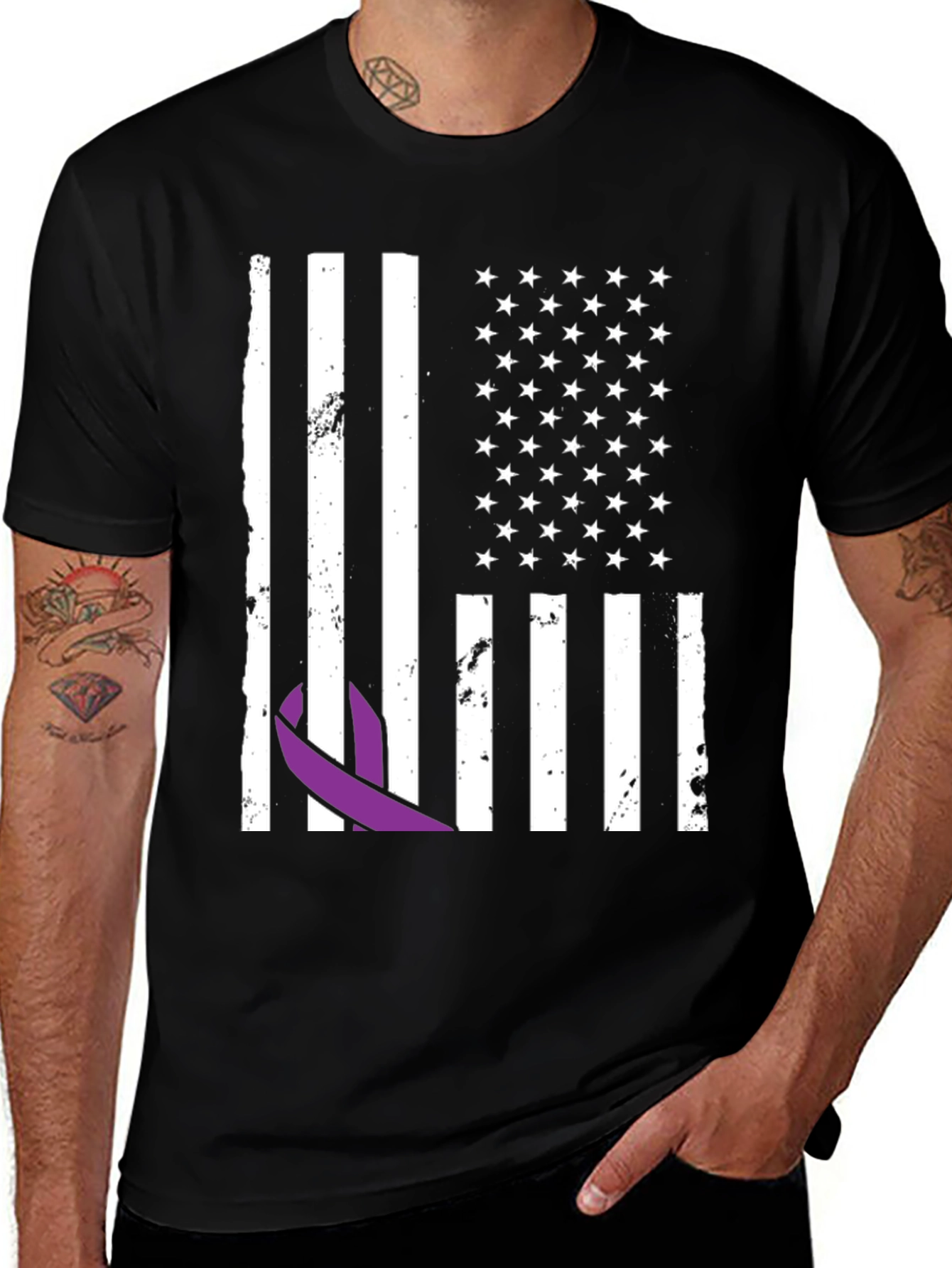 Variant 30 of Purple Ribbon Flag Graphic Tee