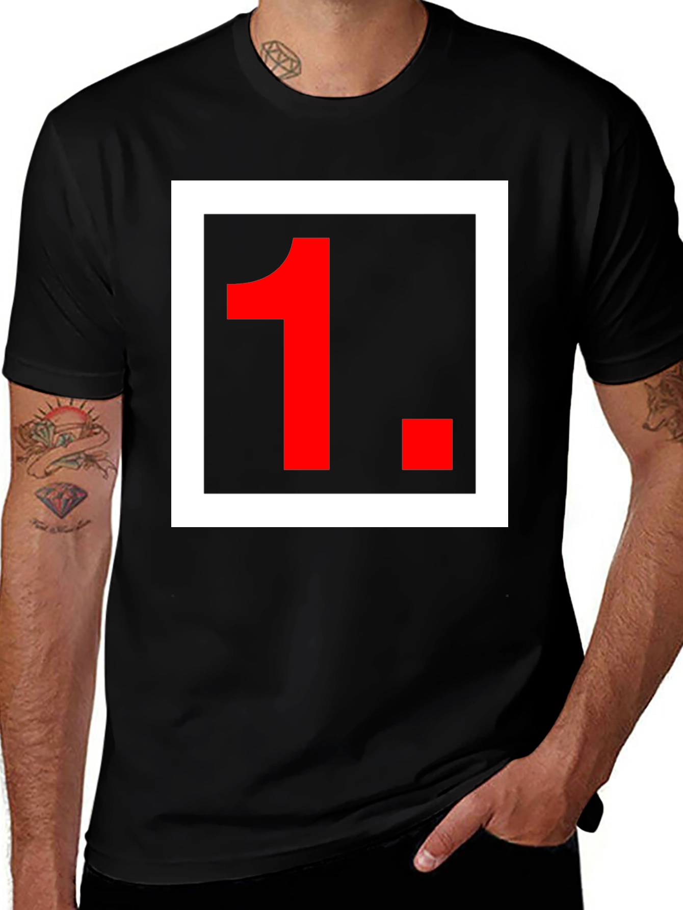 Variant 26 of Bold Statement Tee: Black Shirt with Red Number One Design