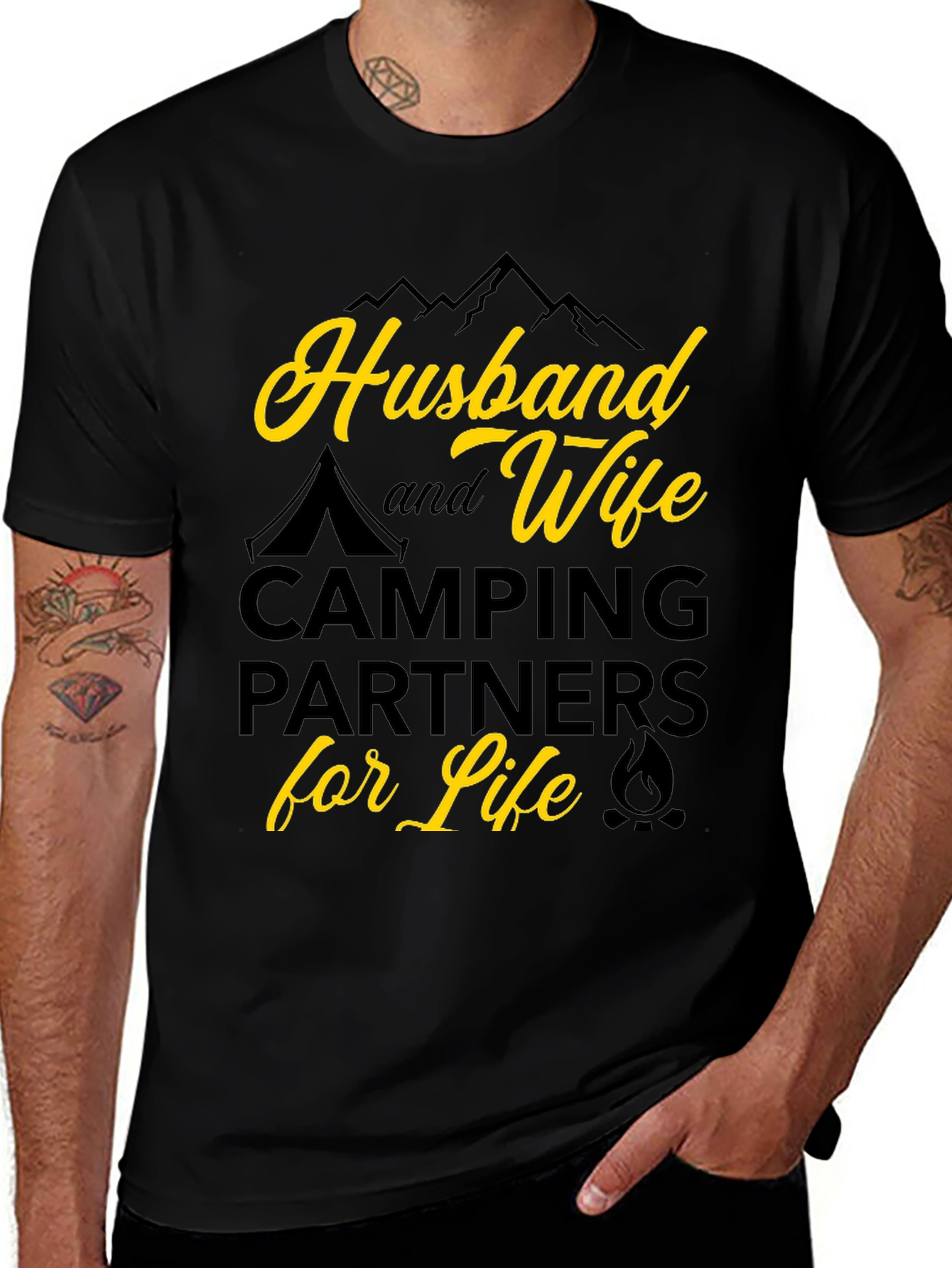 Variant 24 of Husband and Wife Camping Partners for Life Black T-Shirt