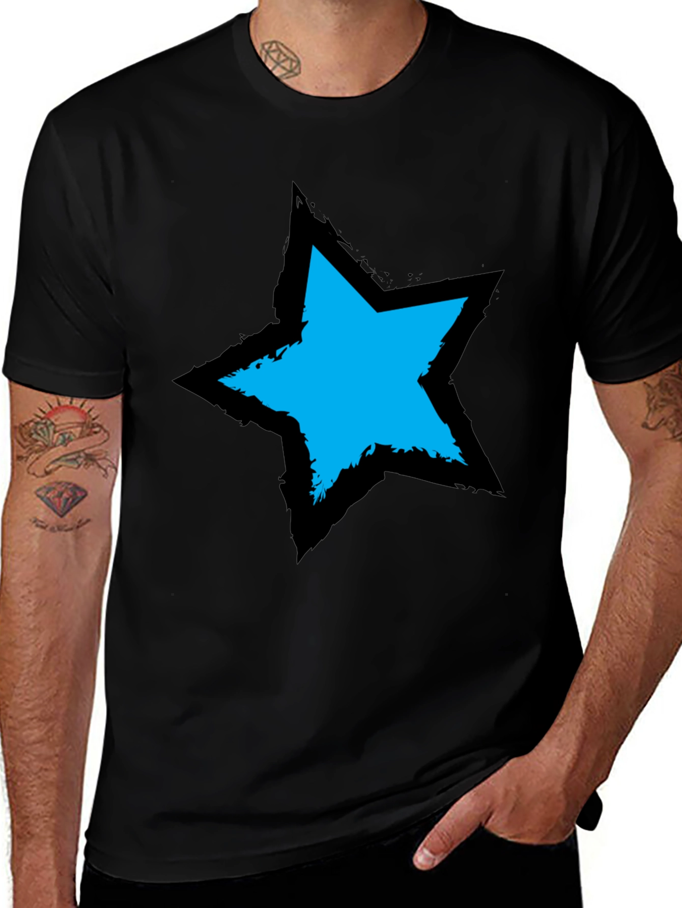 Variant 15 of Black T-Shirt with Blue Star Design