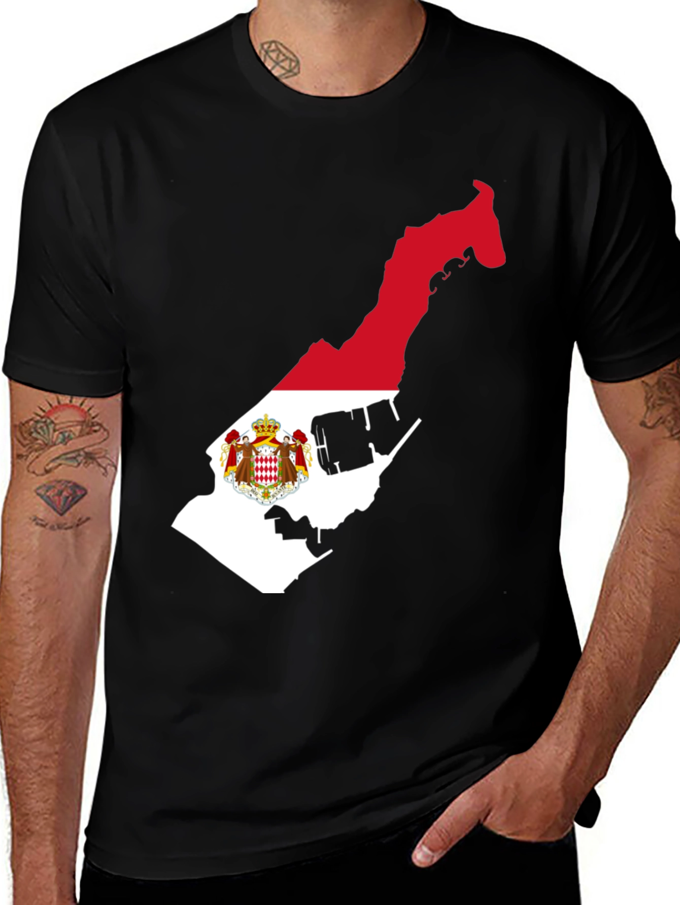 Monaco Flag Map Graphic Tee - Soft Cotton Black T-Shirt